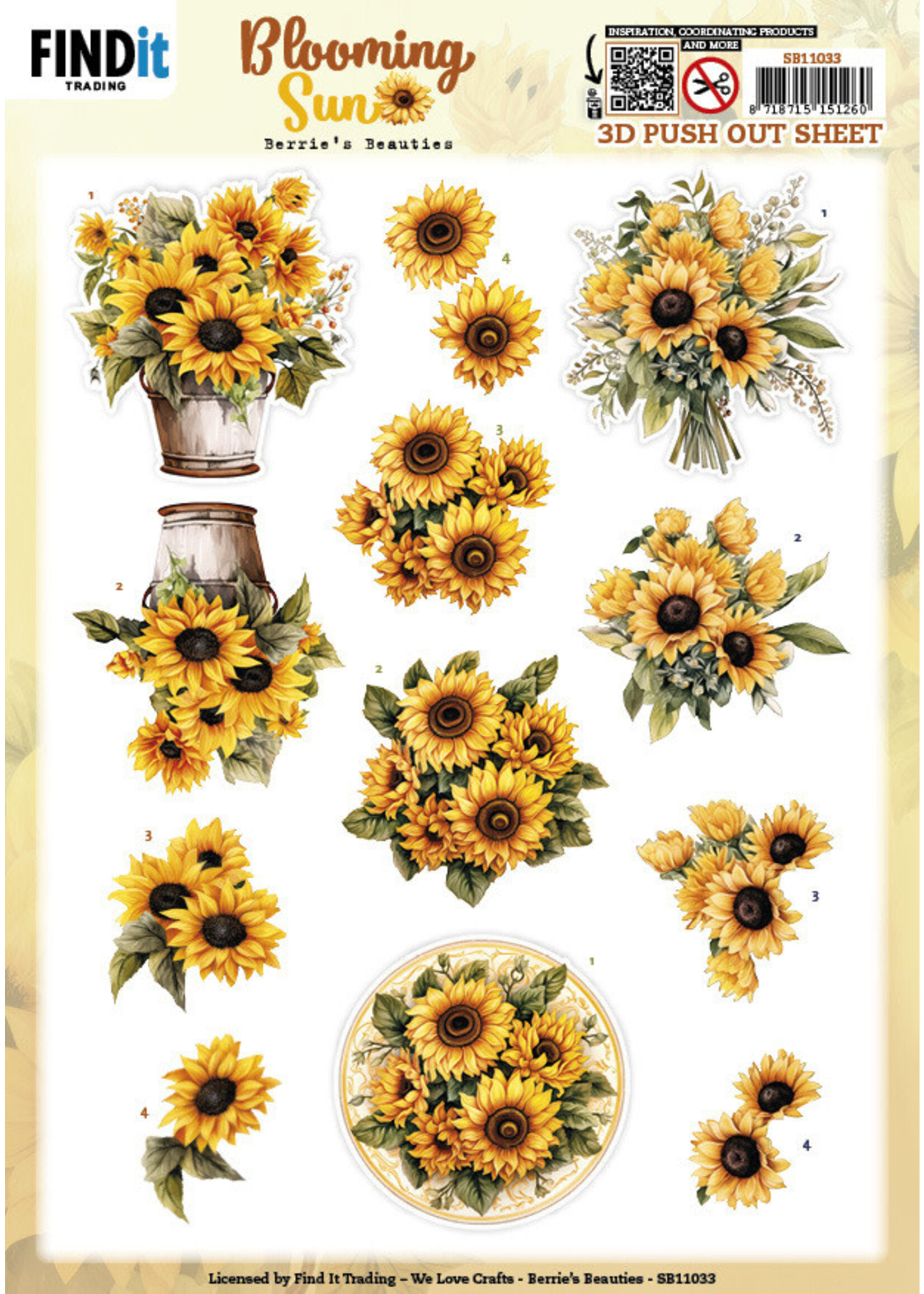 3D Push Out Sheet, Blooming Sun - Golden Glow