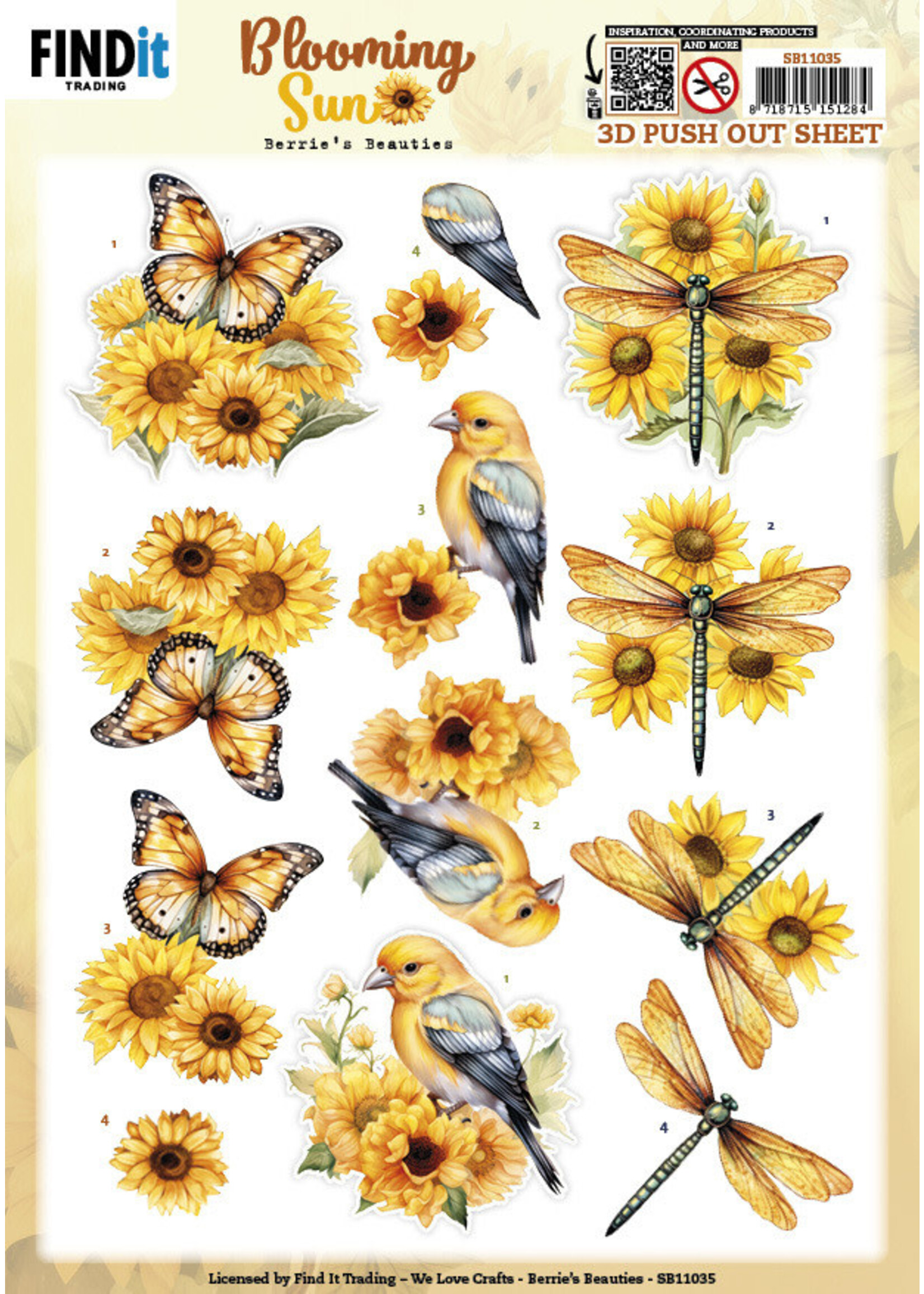 3D Push Out Sheet, Blooming Sun - Golden Meadow