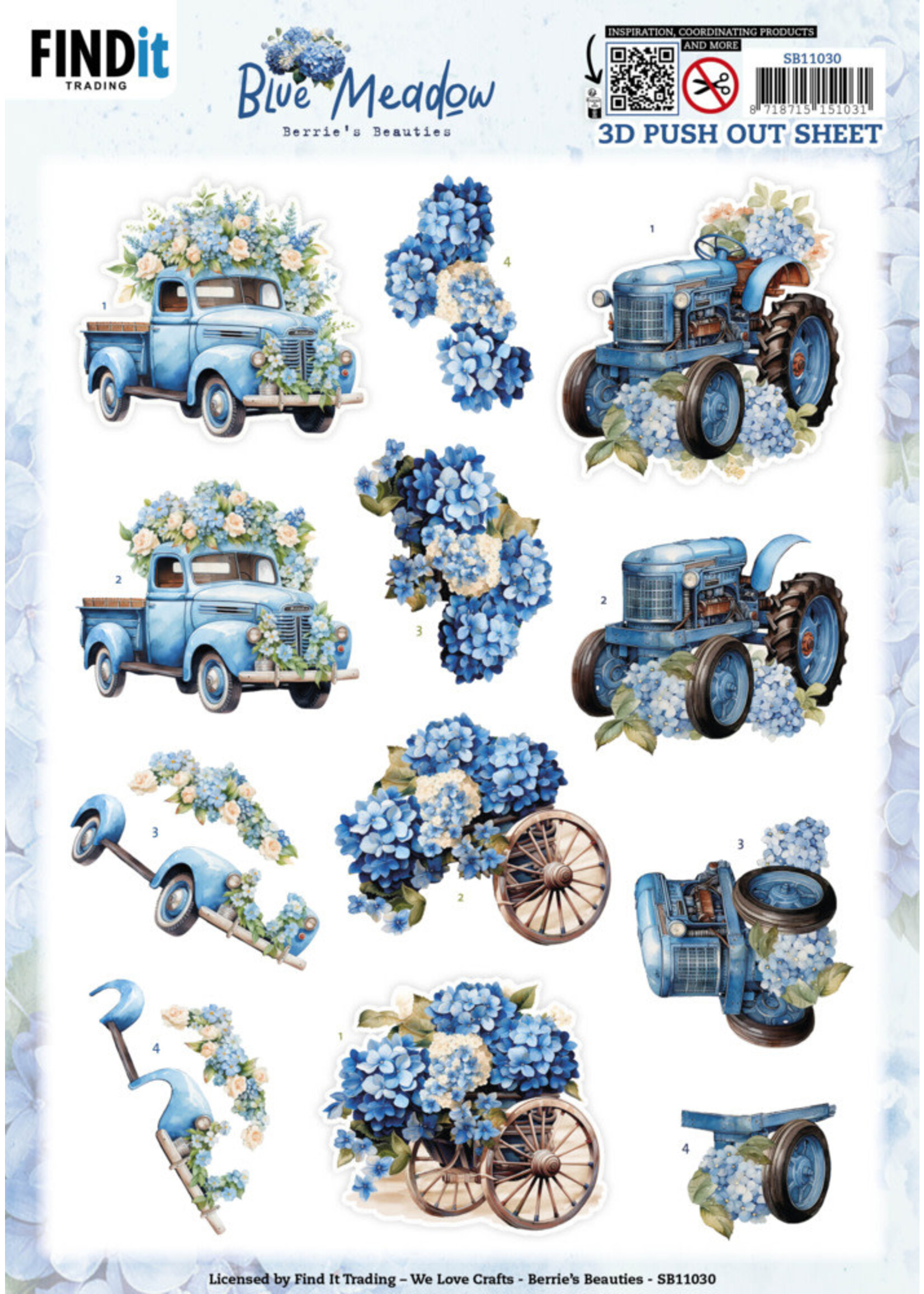 3D Push Out Sheet, Blue Meadow - Transport