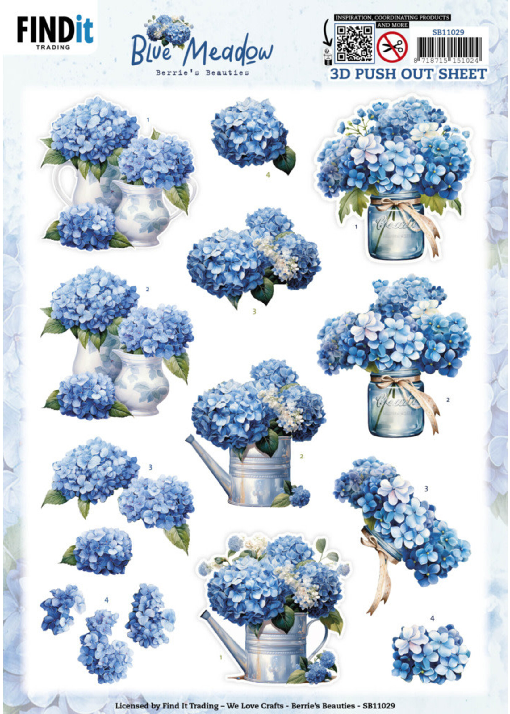 3D Push Out Sheet - Blue Meadow - Vase