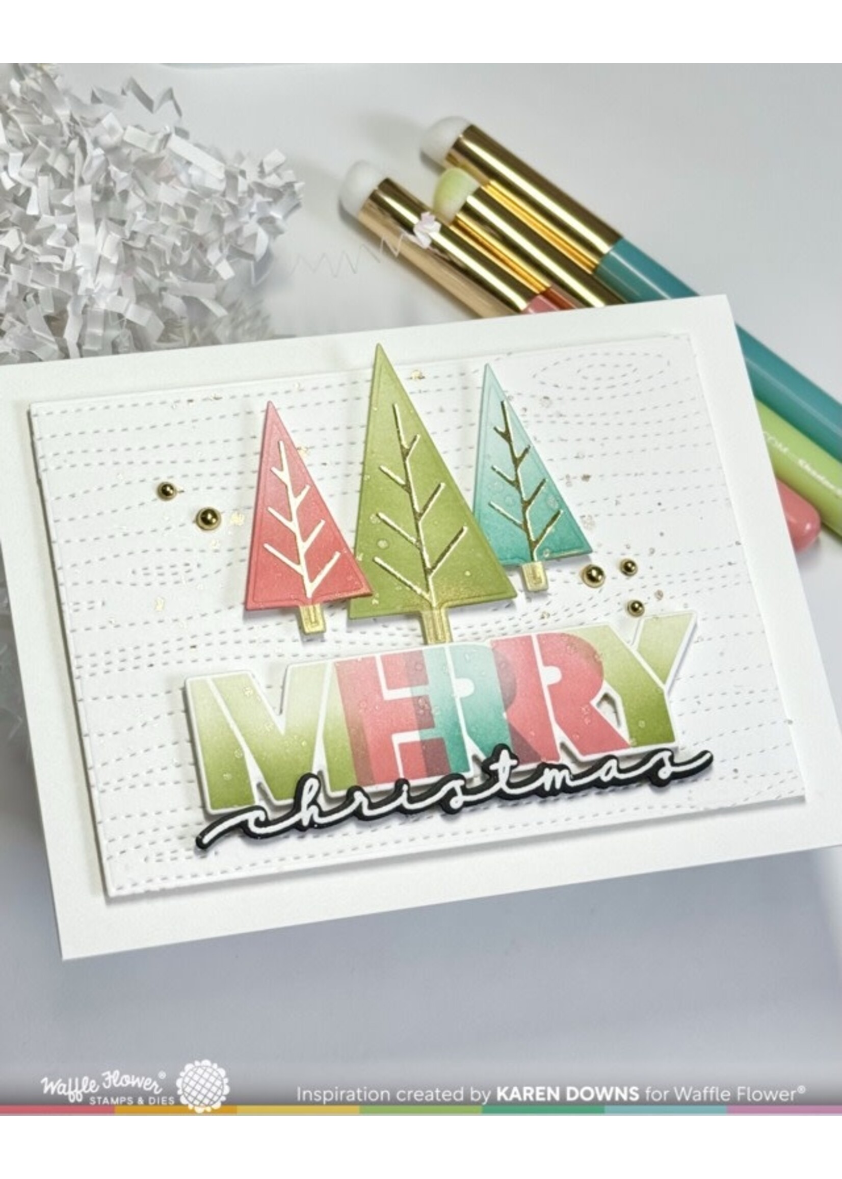 Waffle Flower Die-n-stencil, Overlapping Merry