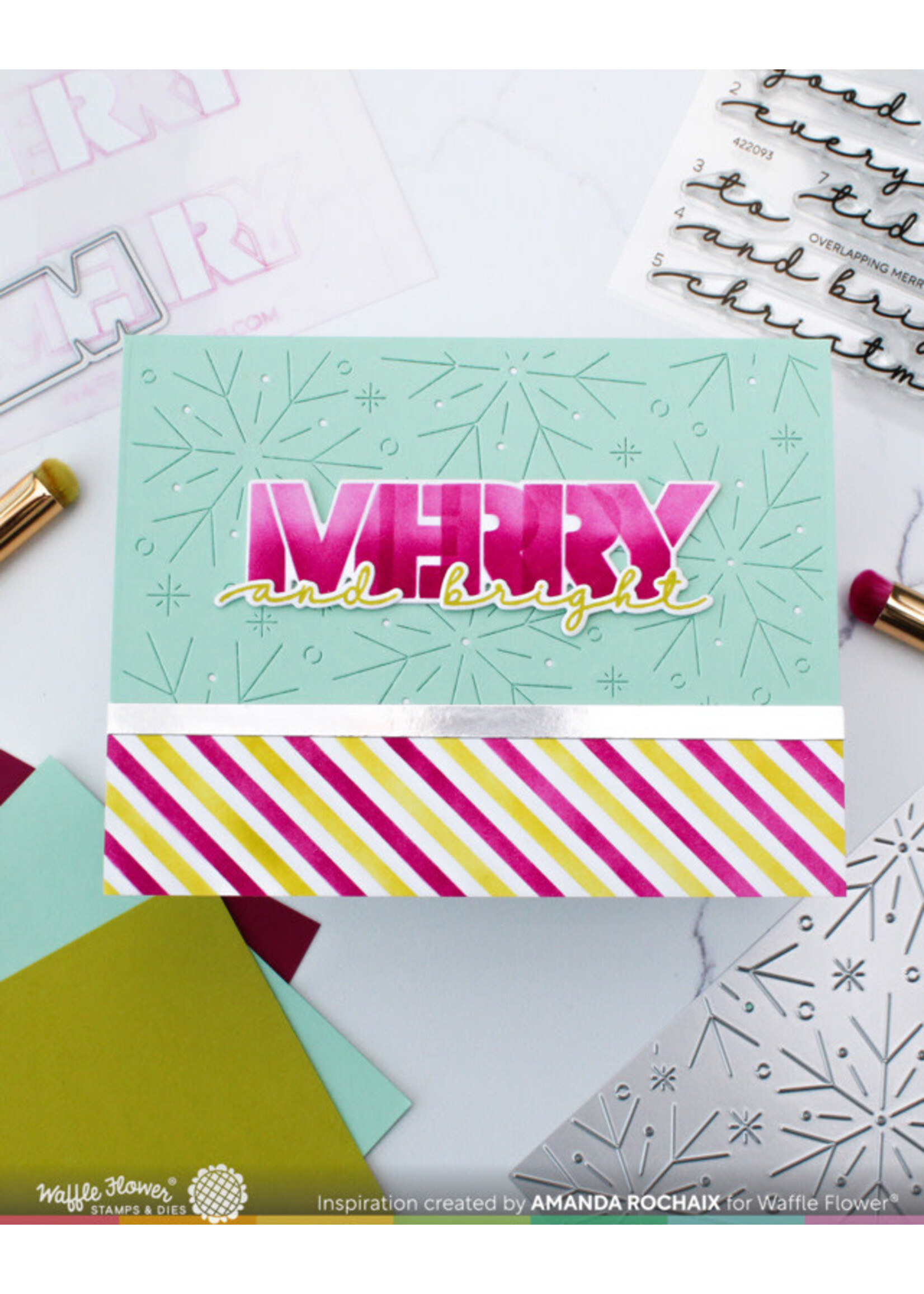 Waffle Flower Stamp & Die Combo, Overlapping Merry Additions