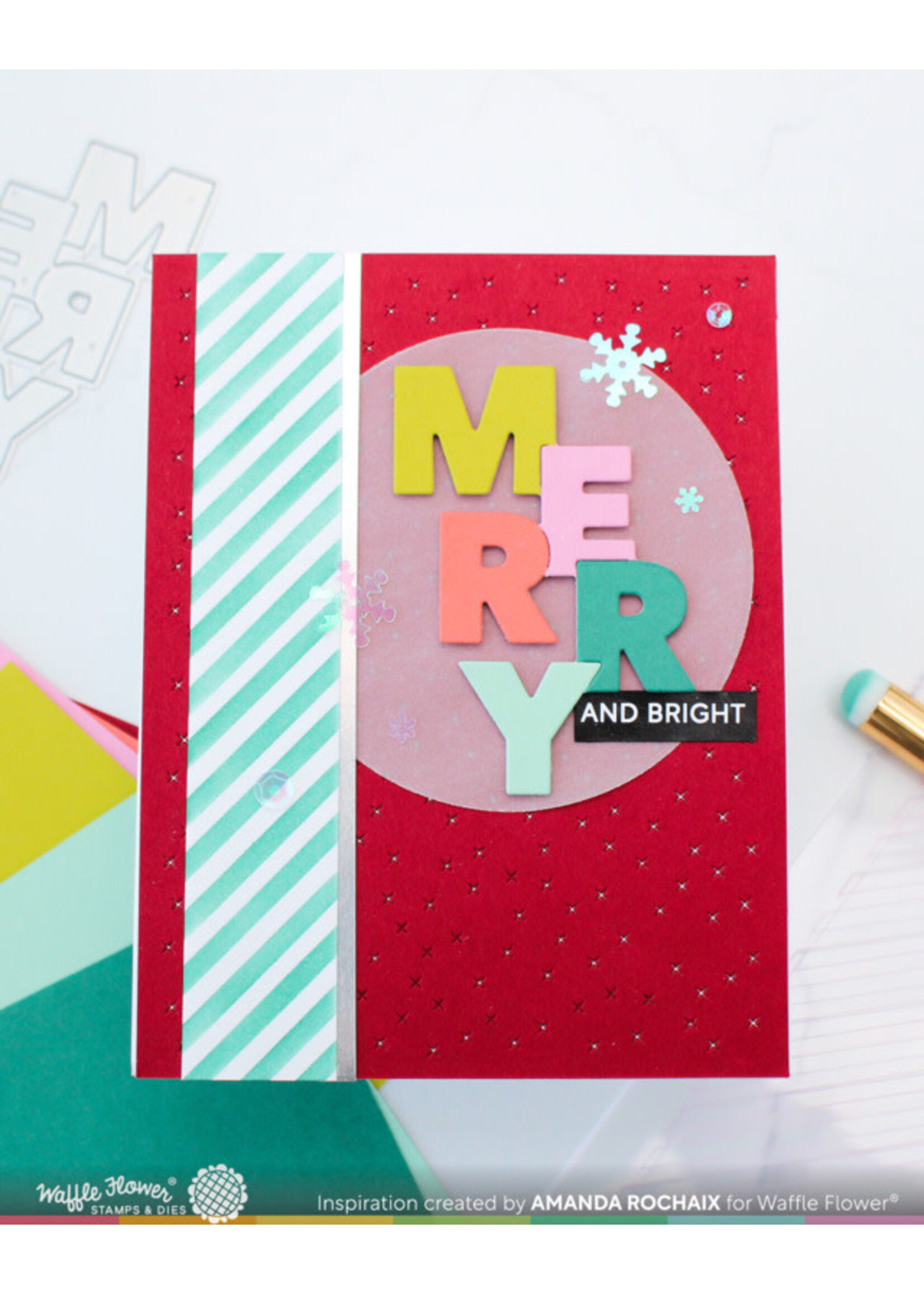 Waffle Flower Die, Overlapping Merry Word