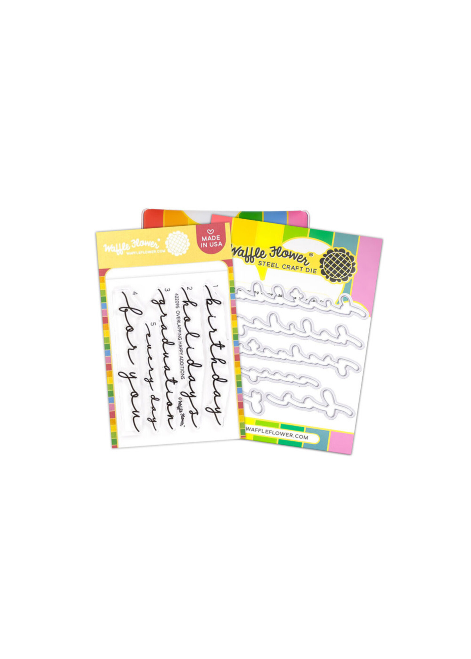 Waffle Flower Stamp & Die Combo, Overlapping Happy Additions