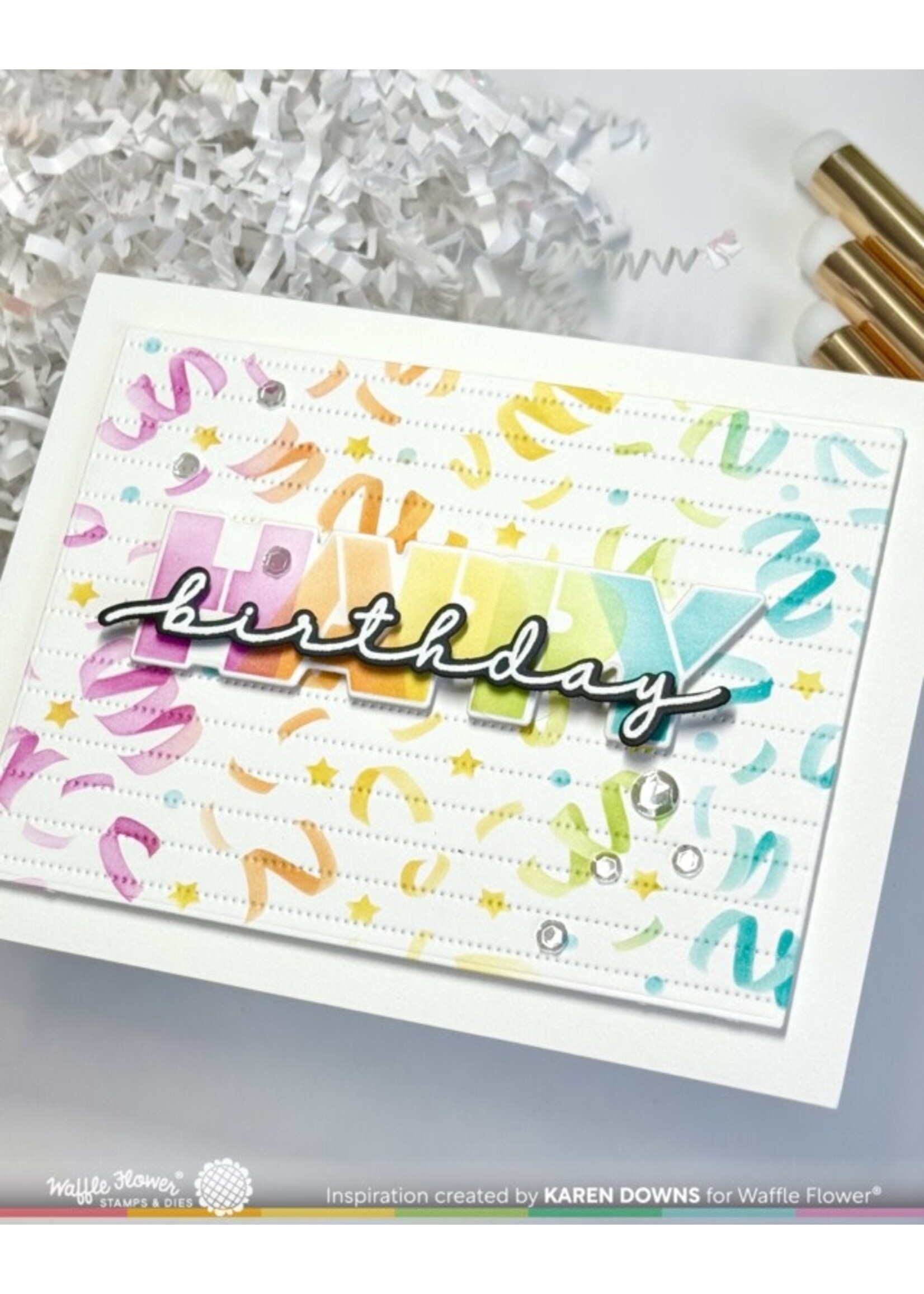 Waffle Flower Stamp & Die Combo, Overlapping Happy Additions