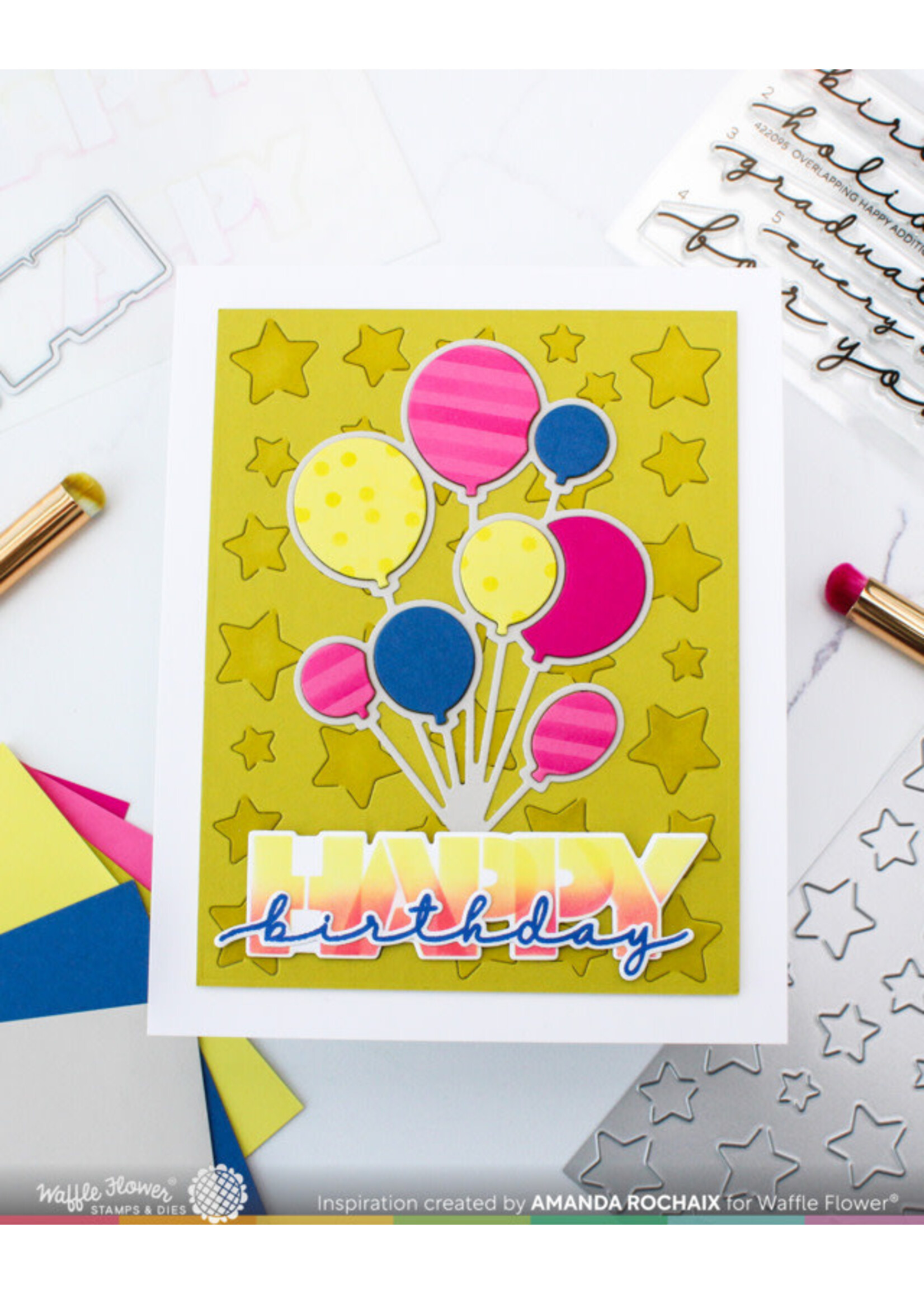 Waffle Flower Stamp & Die Combo, Overlapping Happy Additions