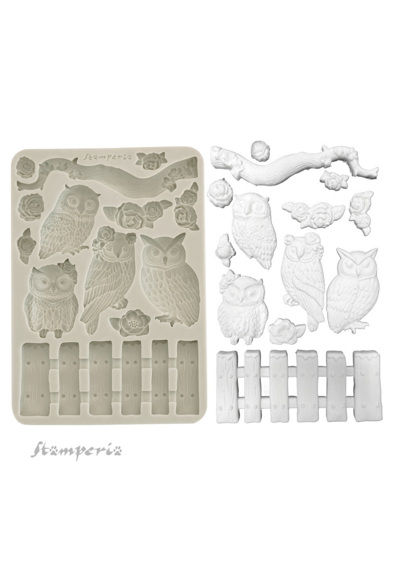 Stamperia Stamperia Silicone Mould, The Owl's House - Owls and Branch