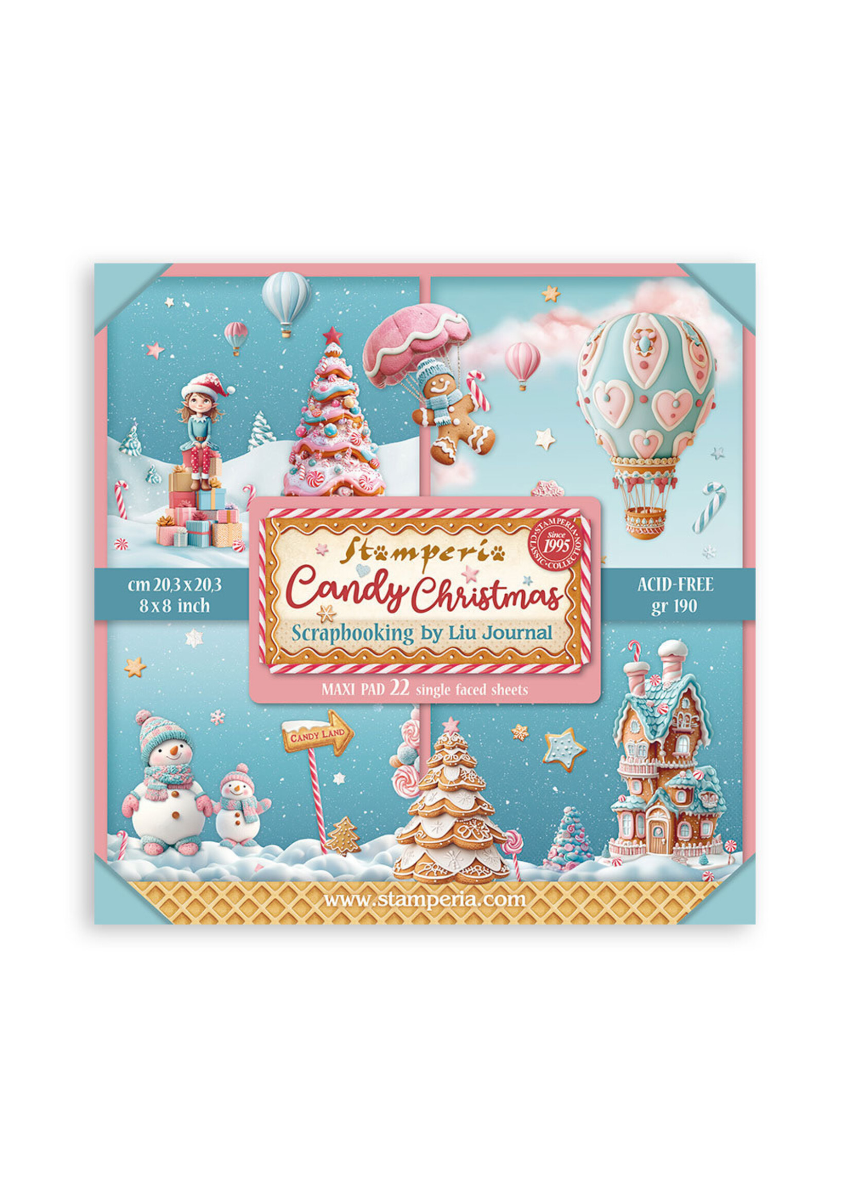 Stamperia 8x8 Maxi Paper Pad, Candy Christmas
