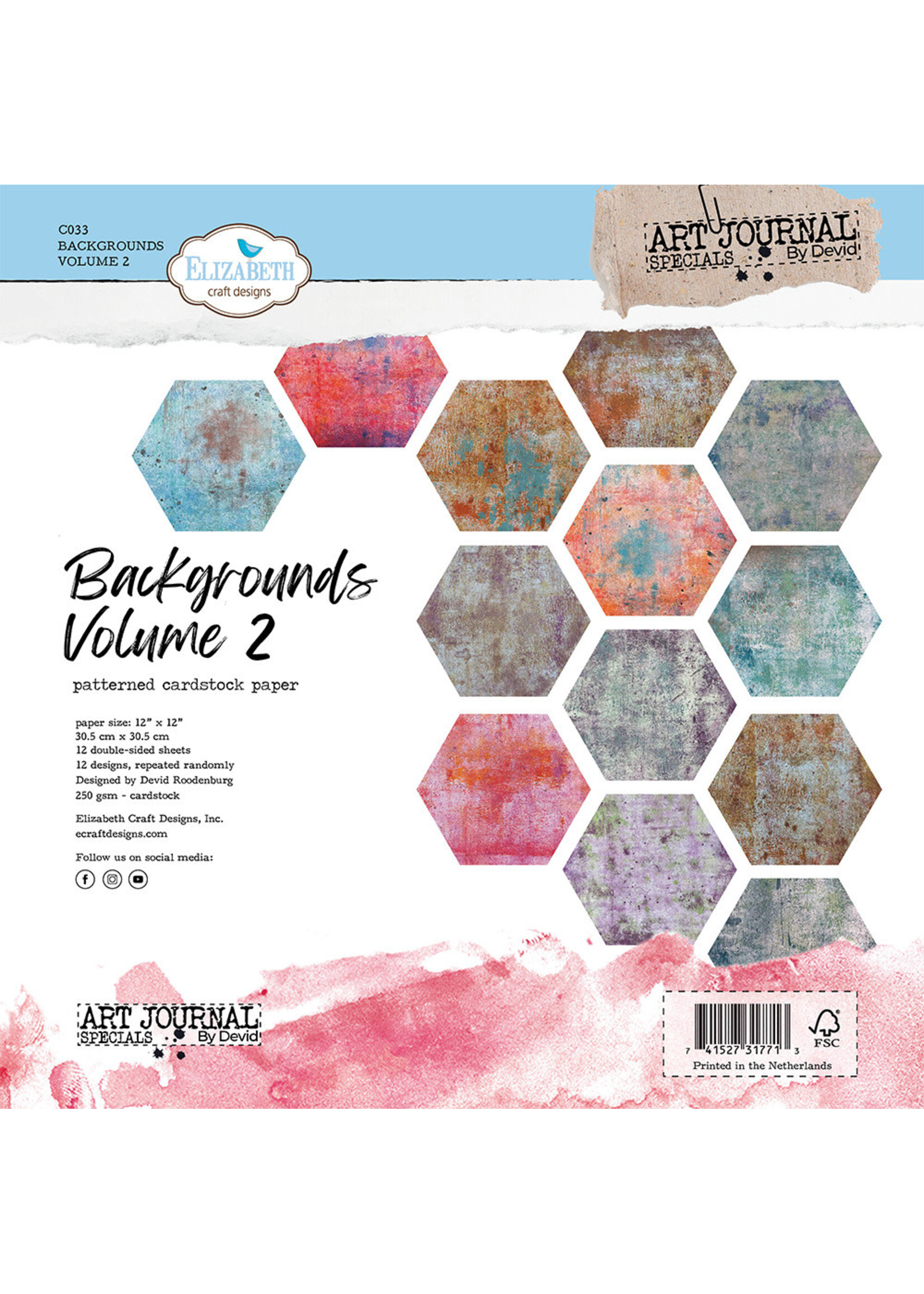 Elizabeth Craft Design 12x12 Paper Pack, Backgrounds Volume 2