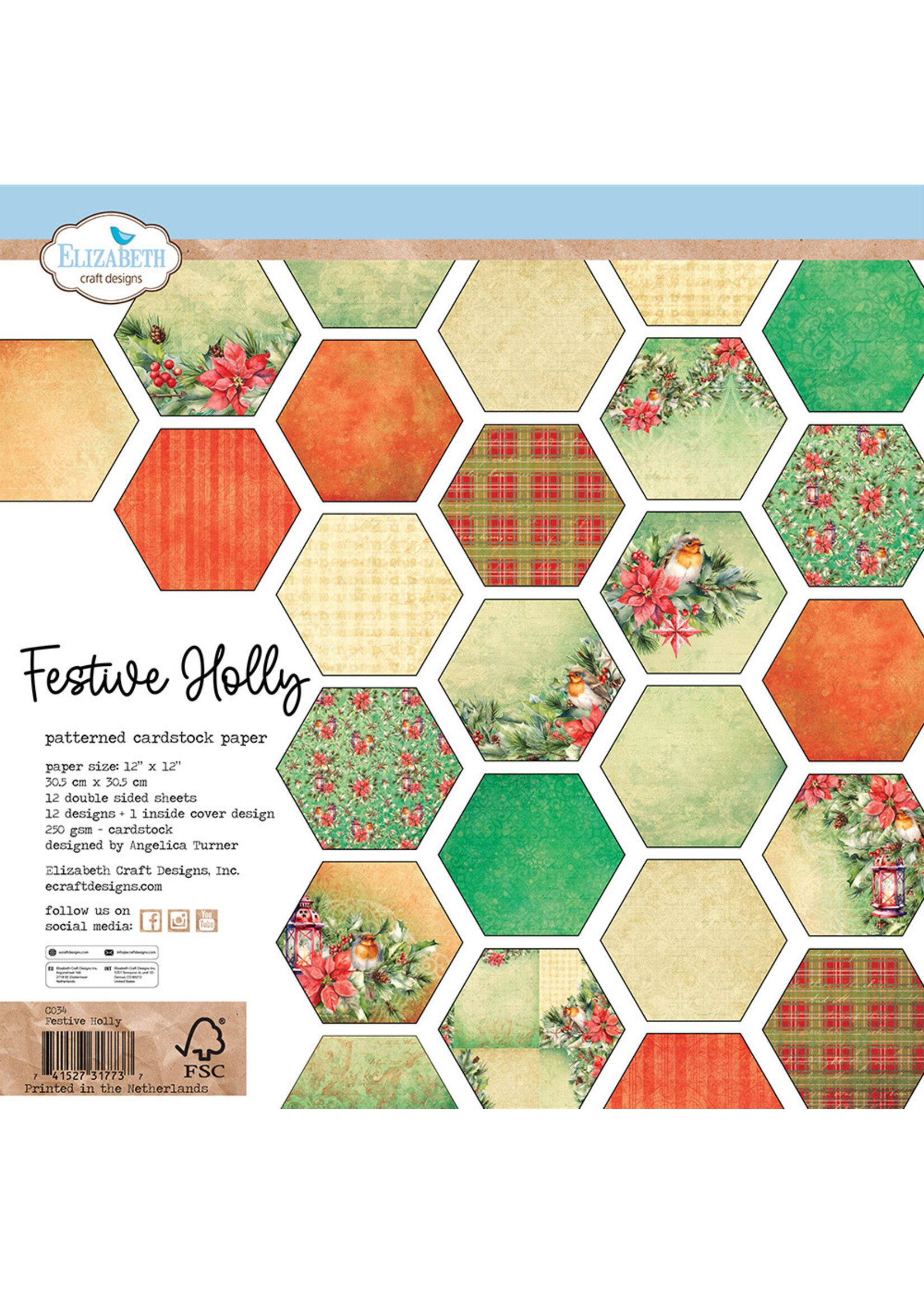 Elizabeth Craft Design 12x12 Paper Pack, Festive Jolly