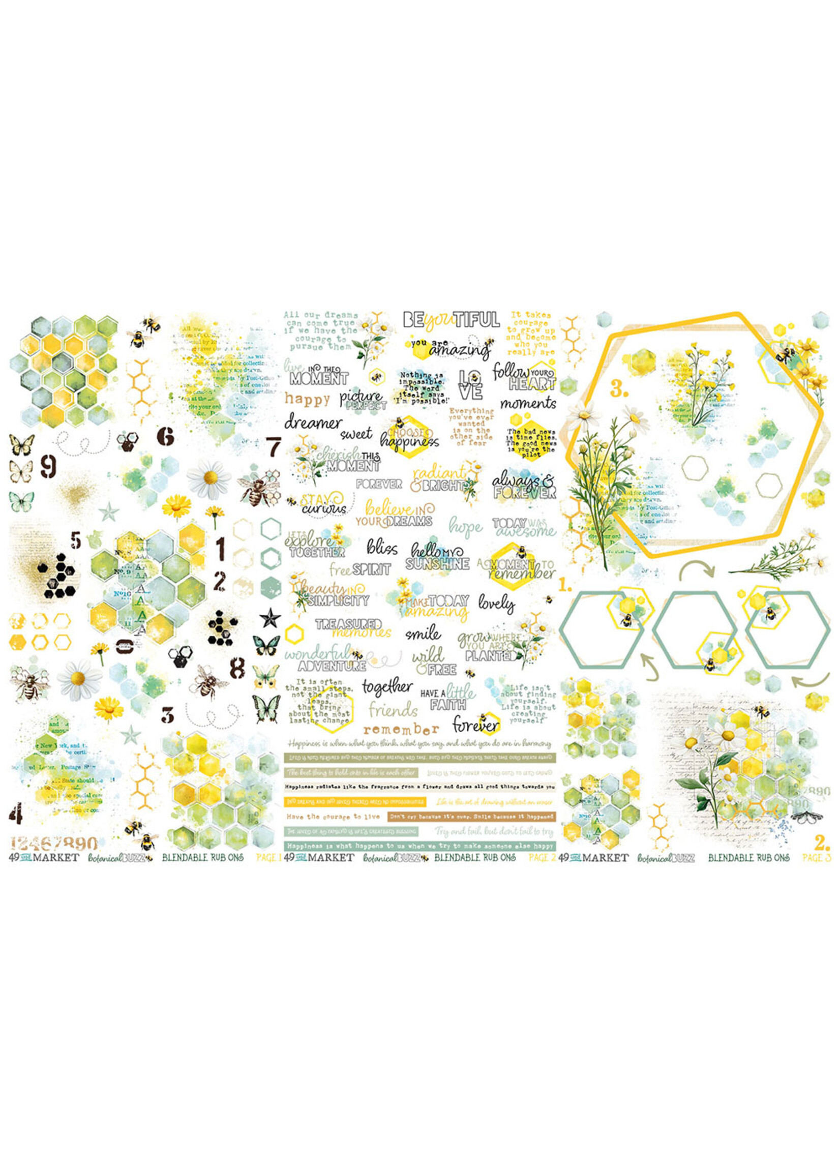 49 & Market 49 & Market Rub On Transfer Set, Botanical Buzz