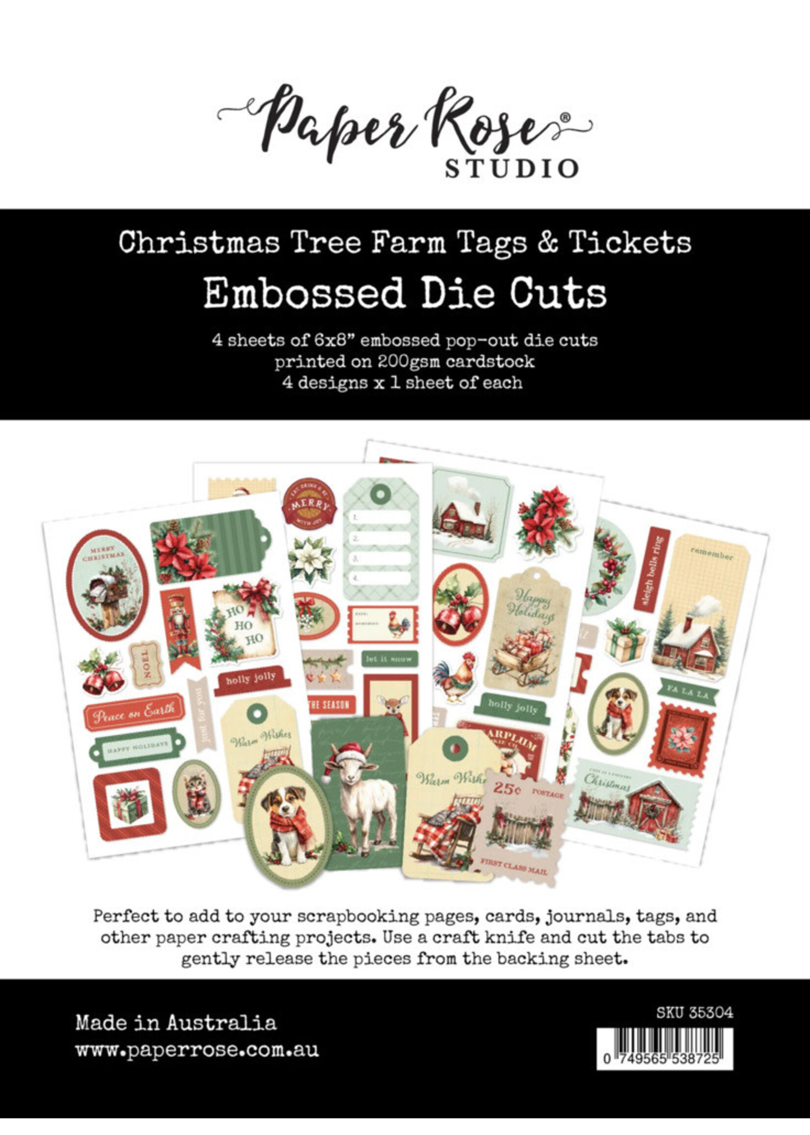 Paper Rose Embossed Die Cuts, Christmas Tree Farm Tags & Tickets