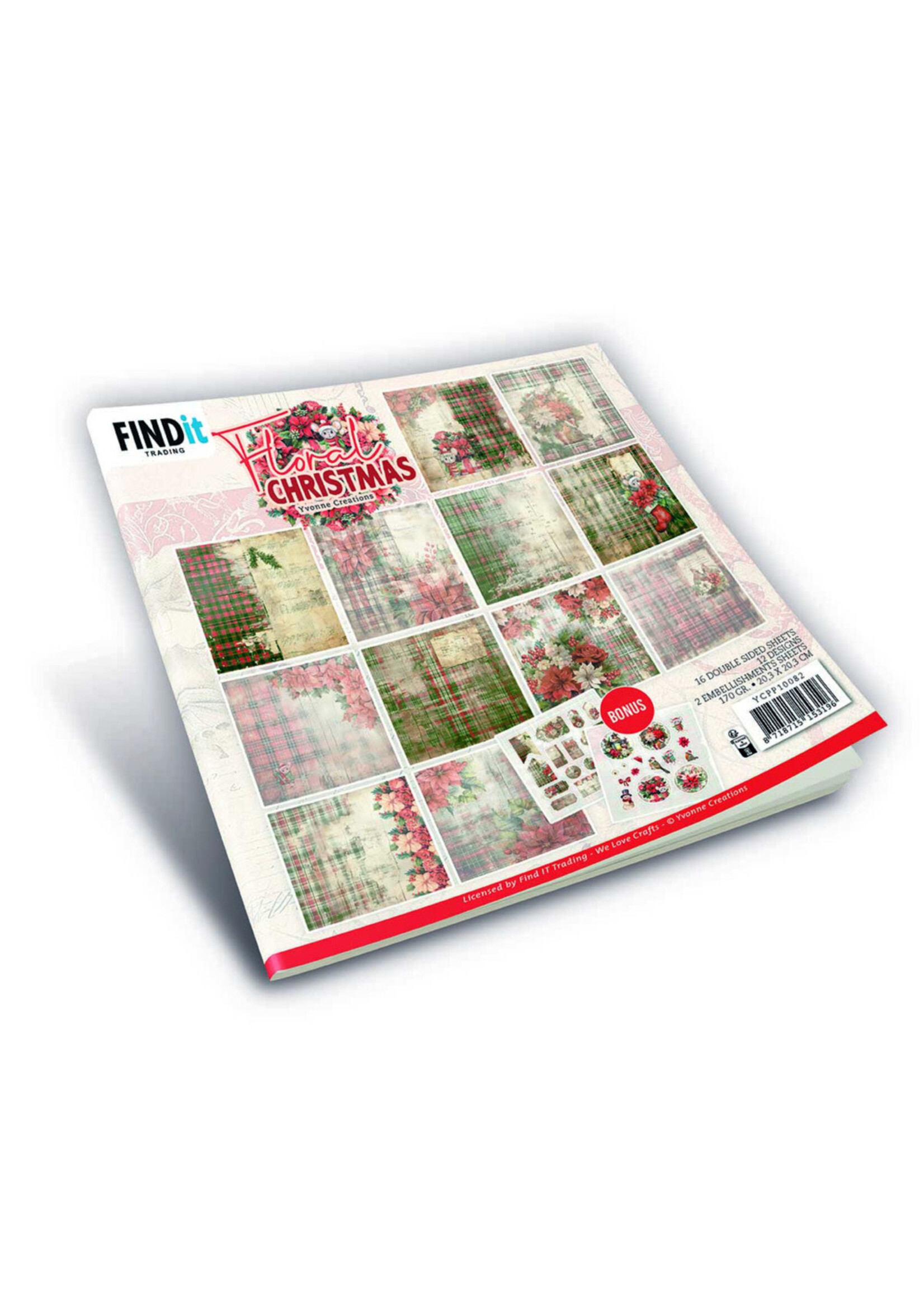 Find It Trading 8x8 Paper Pack, Floral Christmas