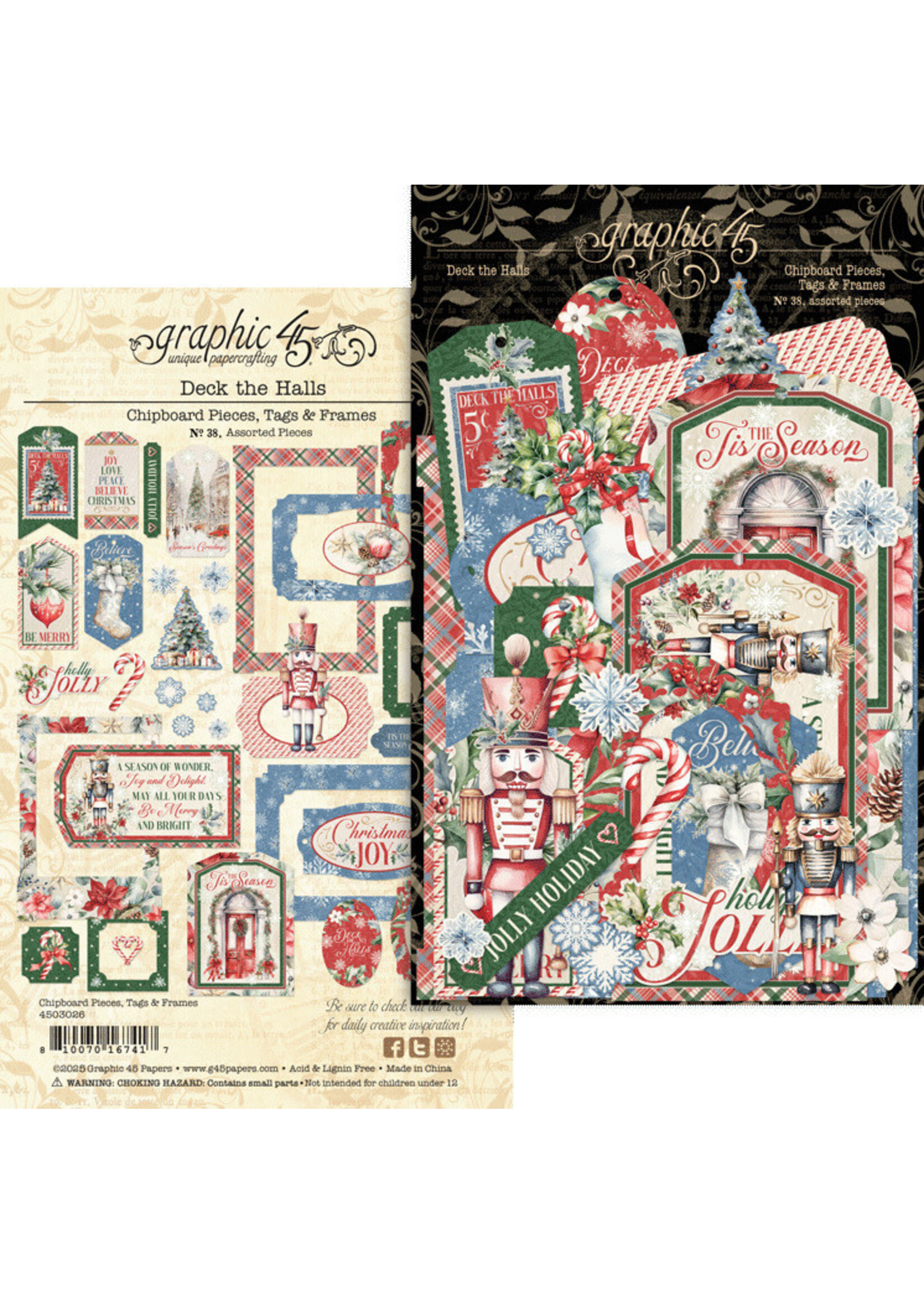 Graphic 45 Graphic 45 Chipboard Pieces, Tags & Frames, Deck the Halls
