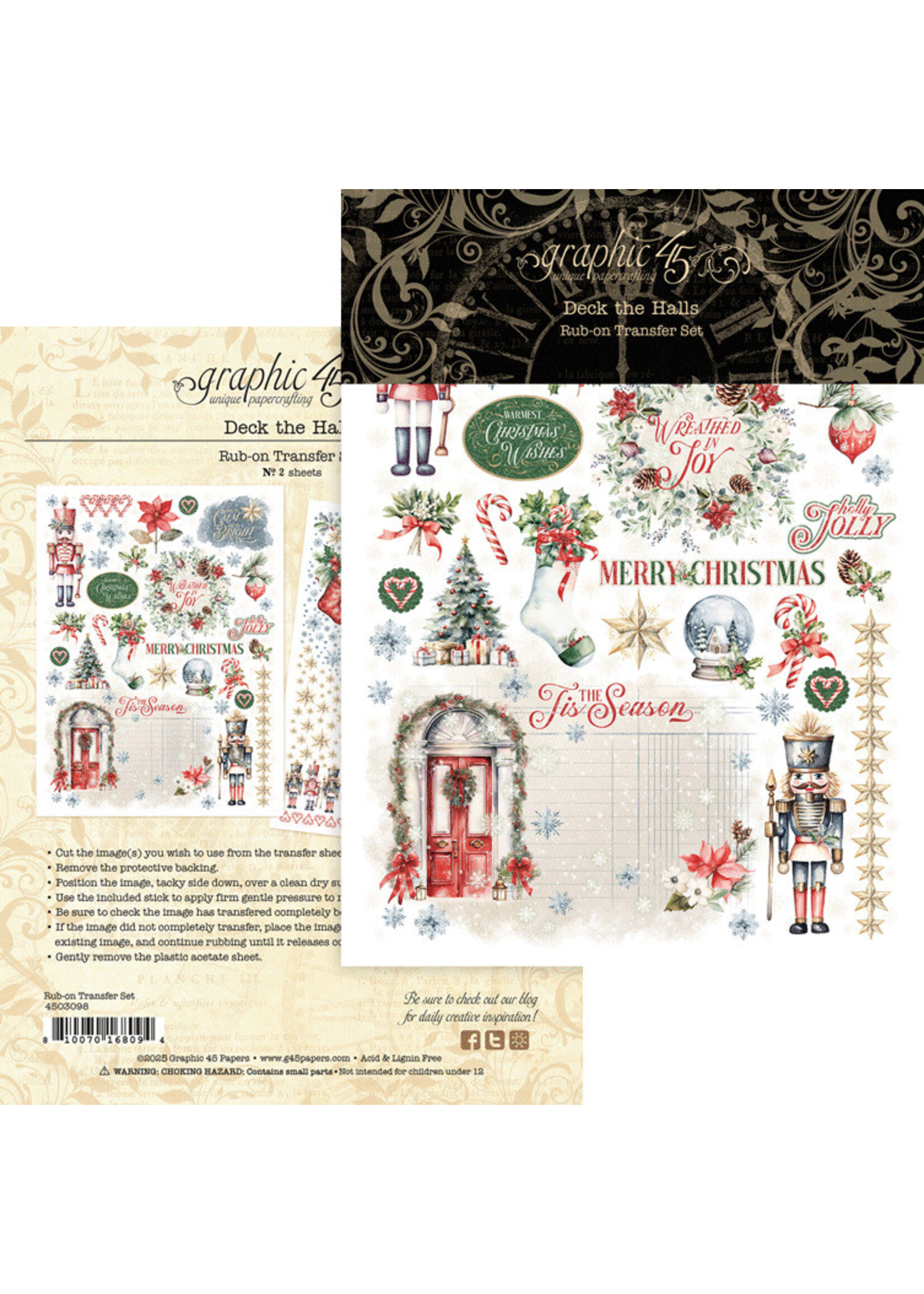 Graphic 45 Graphic 45 Rub-On Transfers, Deck the Halls