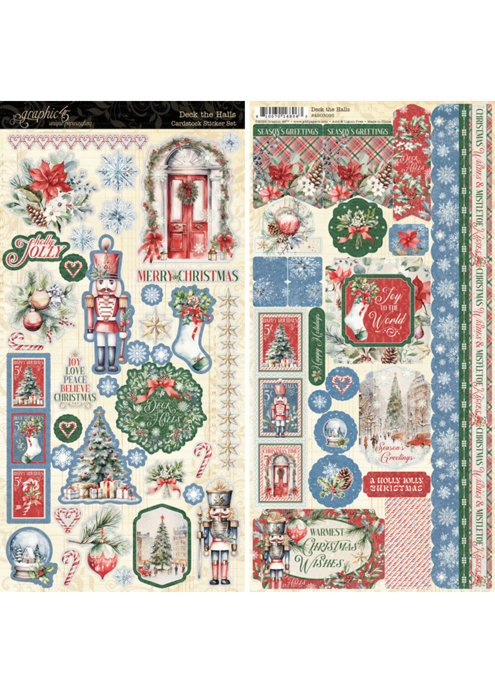 Graphic 45 Graphic 45 Cardstock Stickers, Deck the Halls