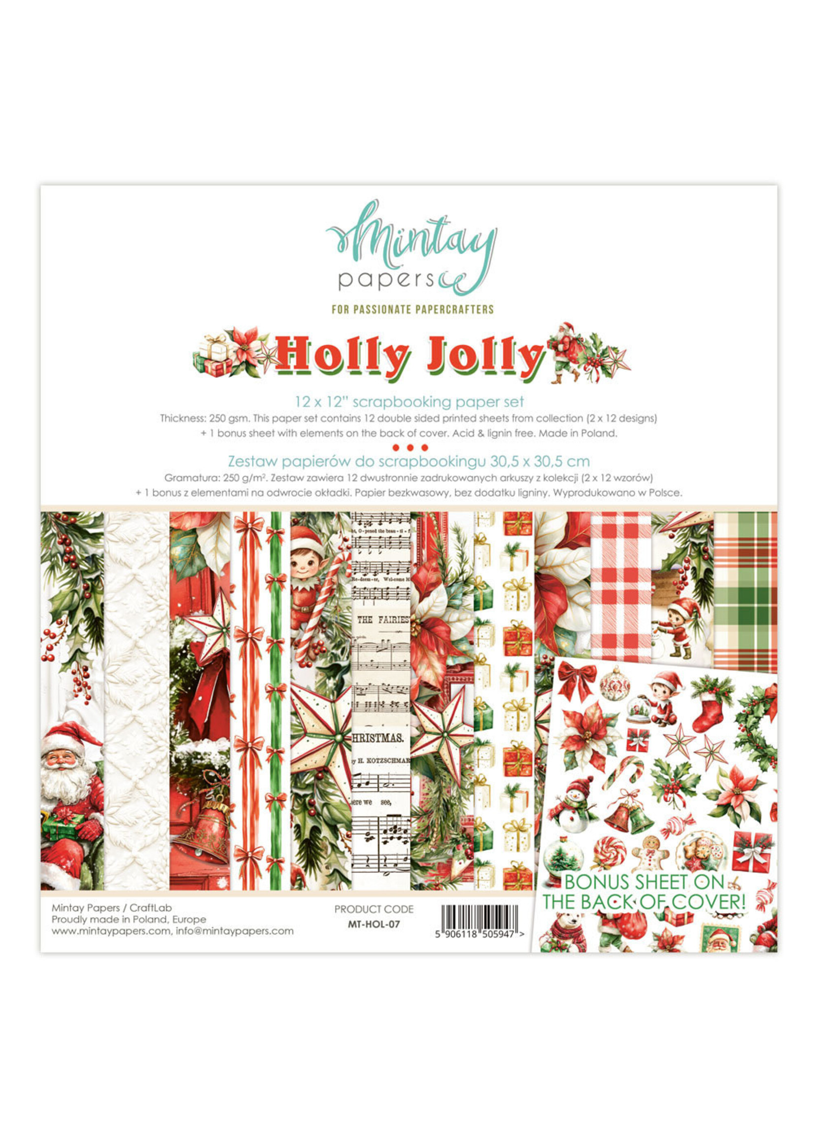 Mintay 12x12 Paper Set, Holly Jolly