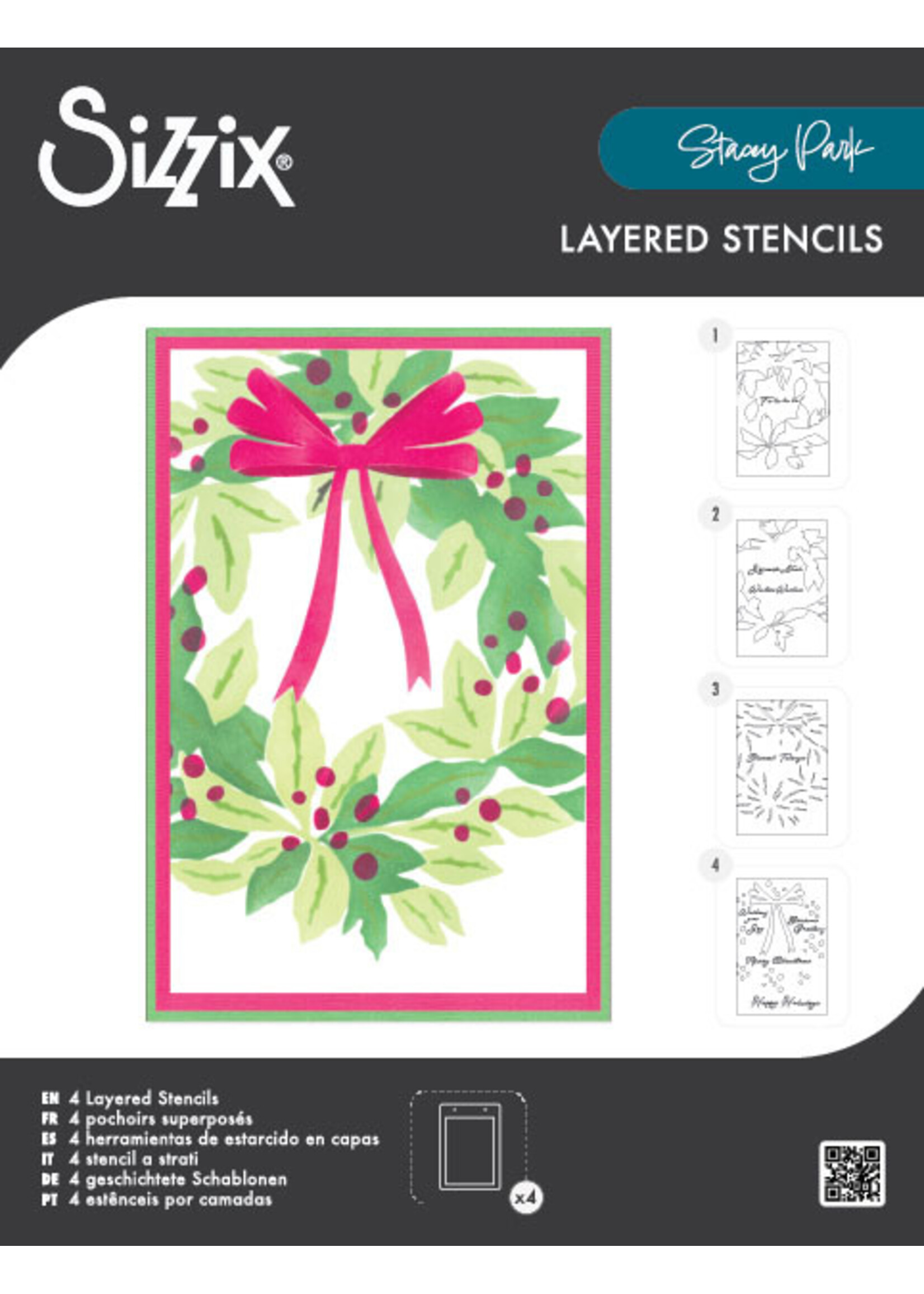Sizzix Stacey Park Layered Stencils, 666903 A Wreath in Time (4 pc)