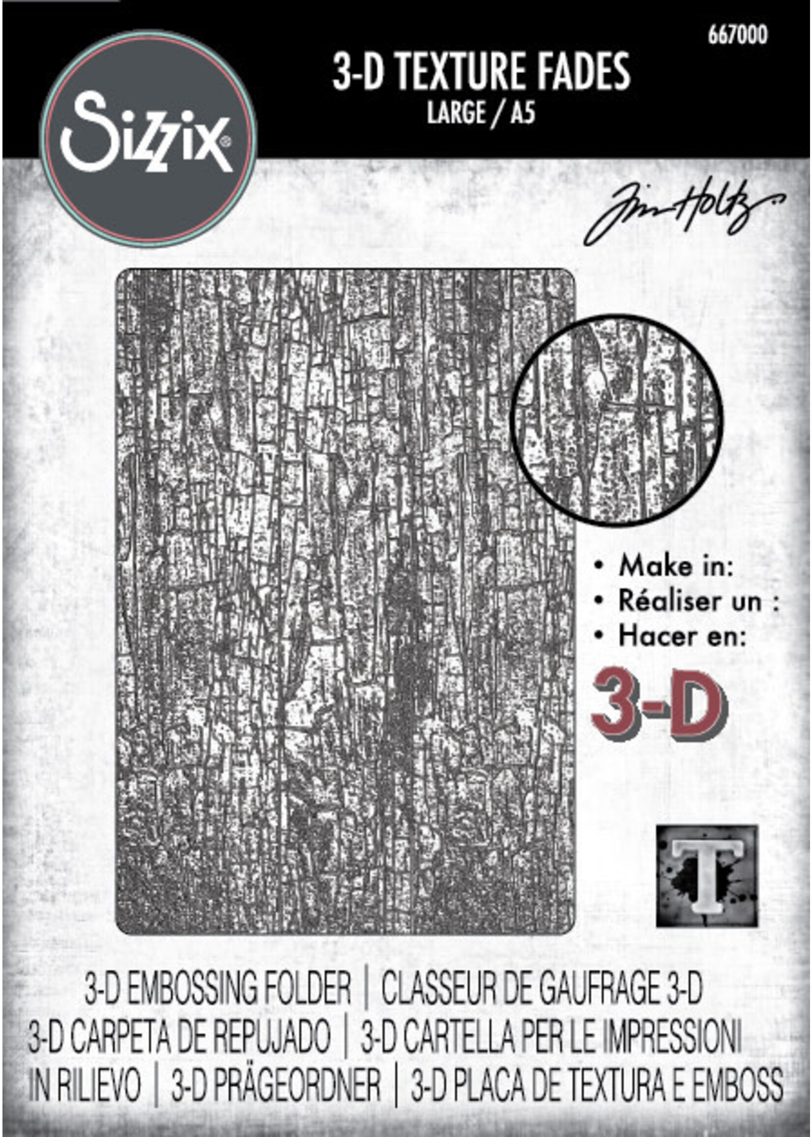 Sizzix Tim Holtz 3D A5 Embossing Folder, 667000 Cracked Large