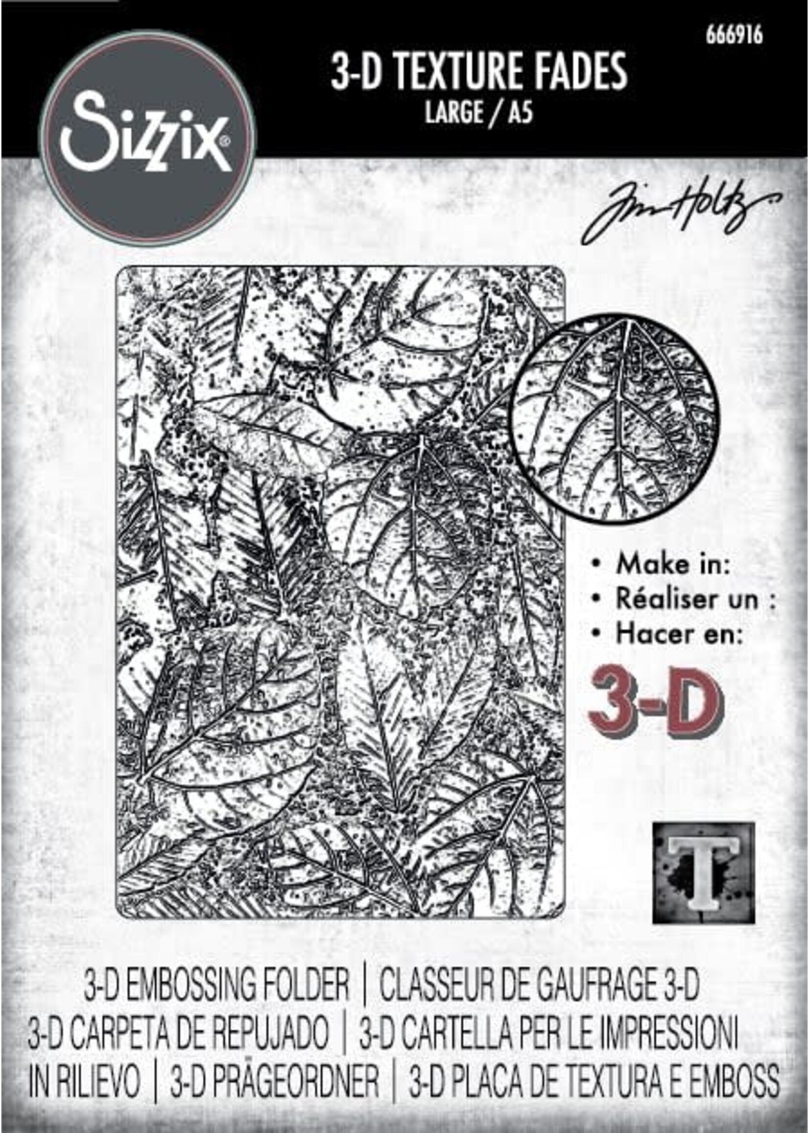 Sizzix Tim Holtz 3D A5 Embossing Folder, 666916 Foliage Large
