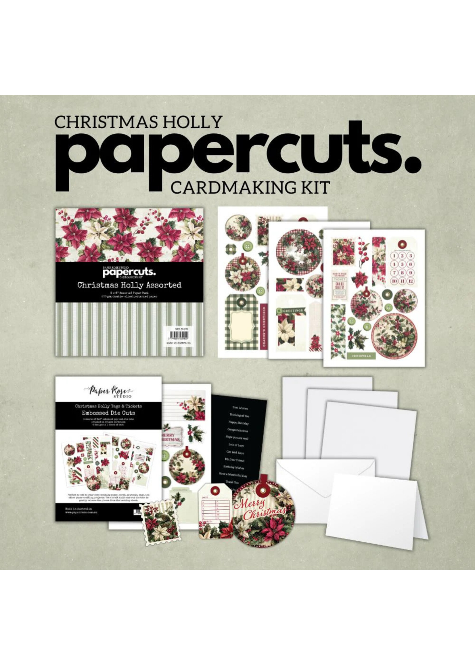 Paper Rose Paper Rose Papercuts Cardmaking Kit, Christmas Holly