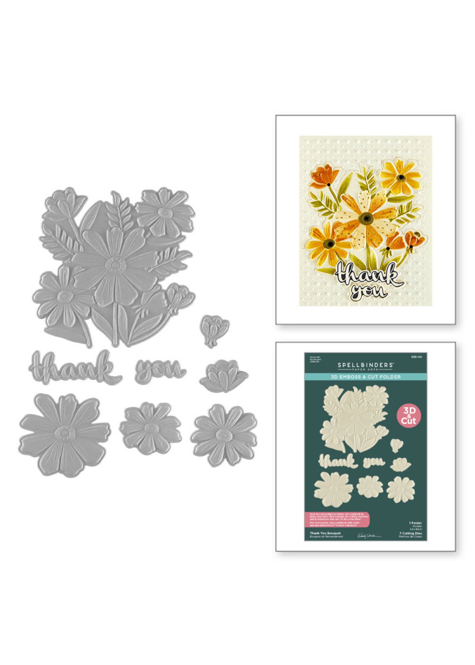 Spellbinders Wendy Vecchi 3D Emboss & Cut Folder, Tabbed Classics - Thank You Bouquet