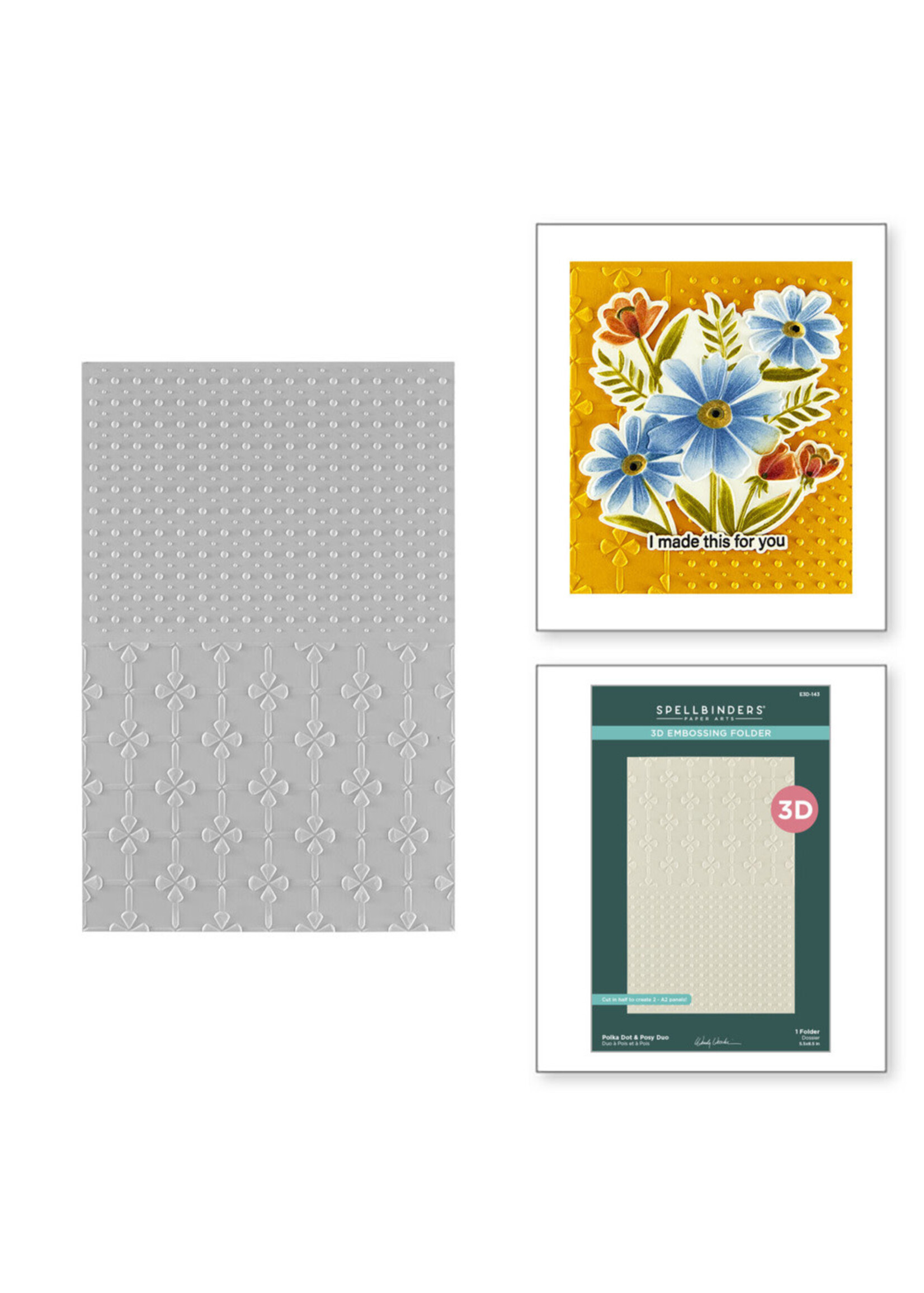 Spellbinders Wendy Vecchi 3D Embossing Folder, Tabbed Classics - Polka Dot & Posy Duo