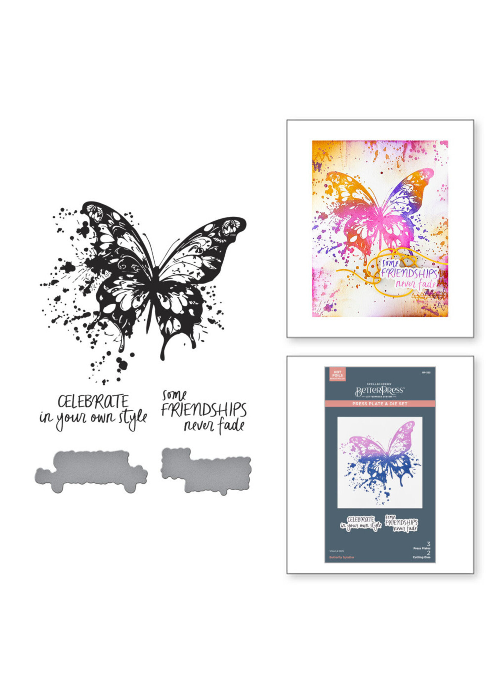 Spellbinders Spellbinders Press Plate & Die Set, Beautifully Imperfect - Butterfly Splatter