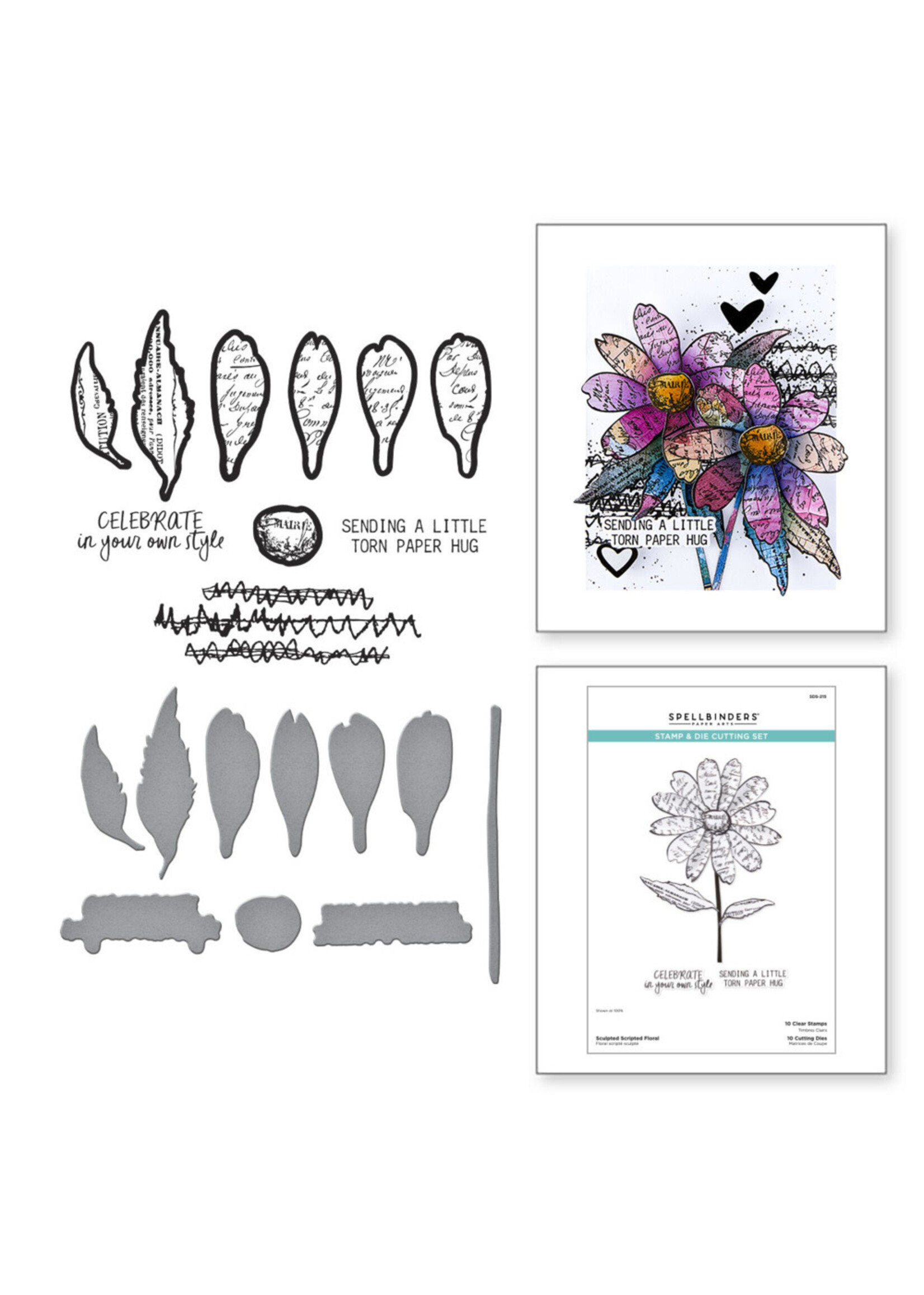 Spellbinders Spellbinders Clear Stamp & Die Set, Beautifully Imperfect - Sculpted Scripted Floral