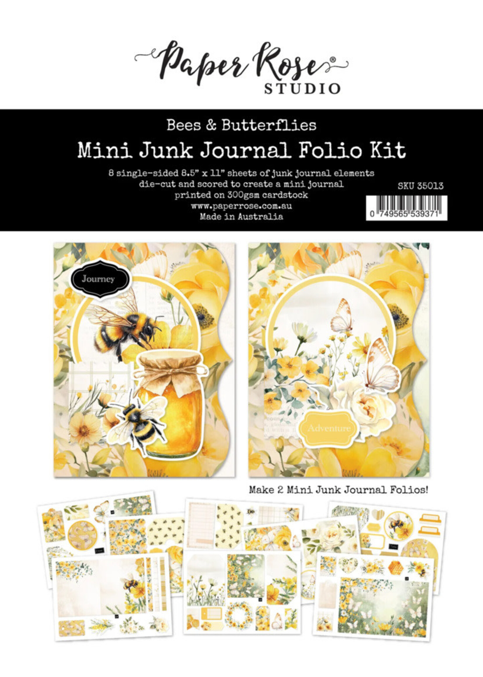 Paper Rose Paper Rose 8.5X11 Mini Junk Journal Folio Kit, Bees & Butterflies