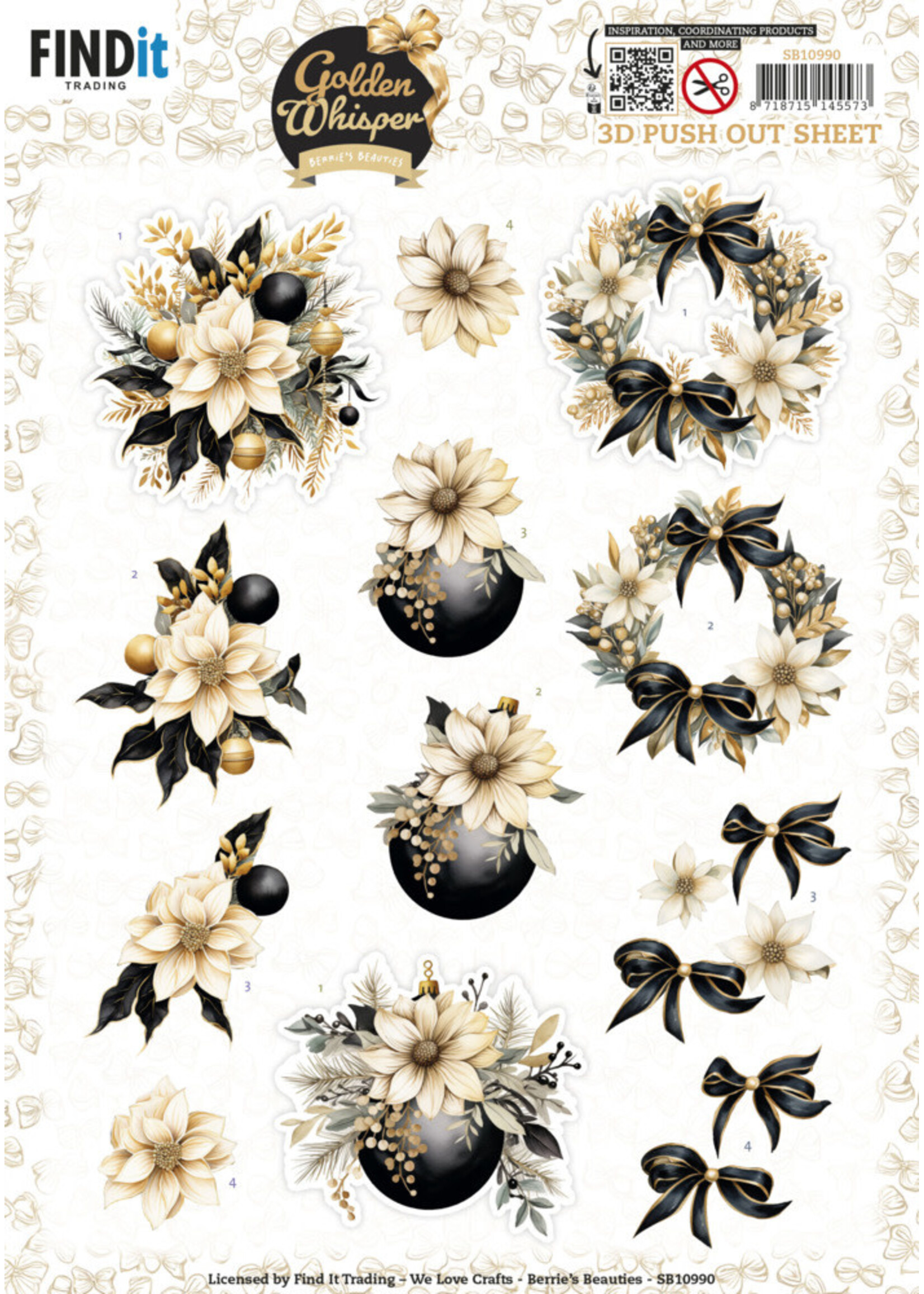 Berries Beauties 3D Push Out Sheet, Golden Whisper - Flowers