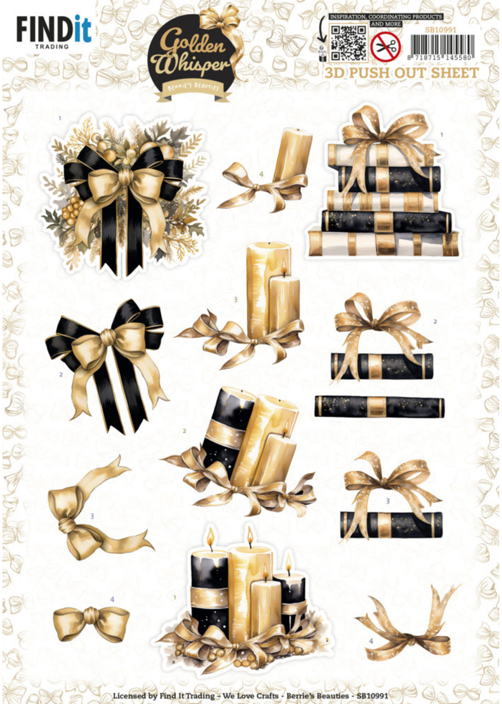 Berries Beauties 3D Push Out Sheet, Golden Whisper - Bow