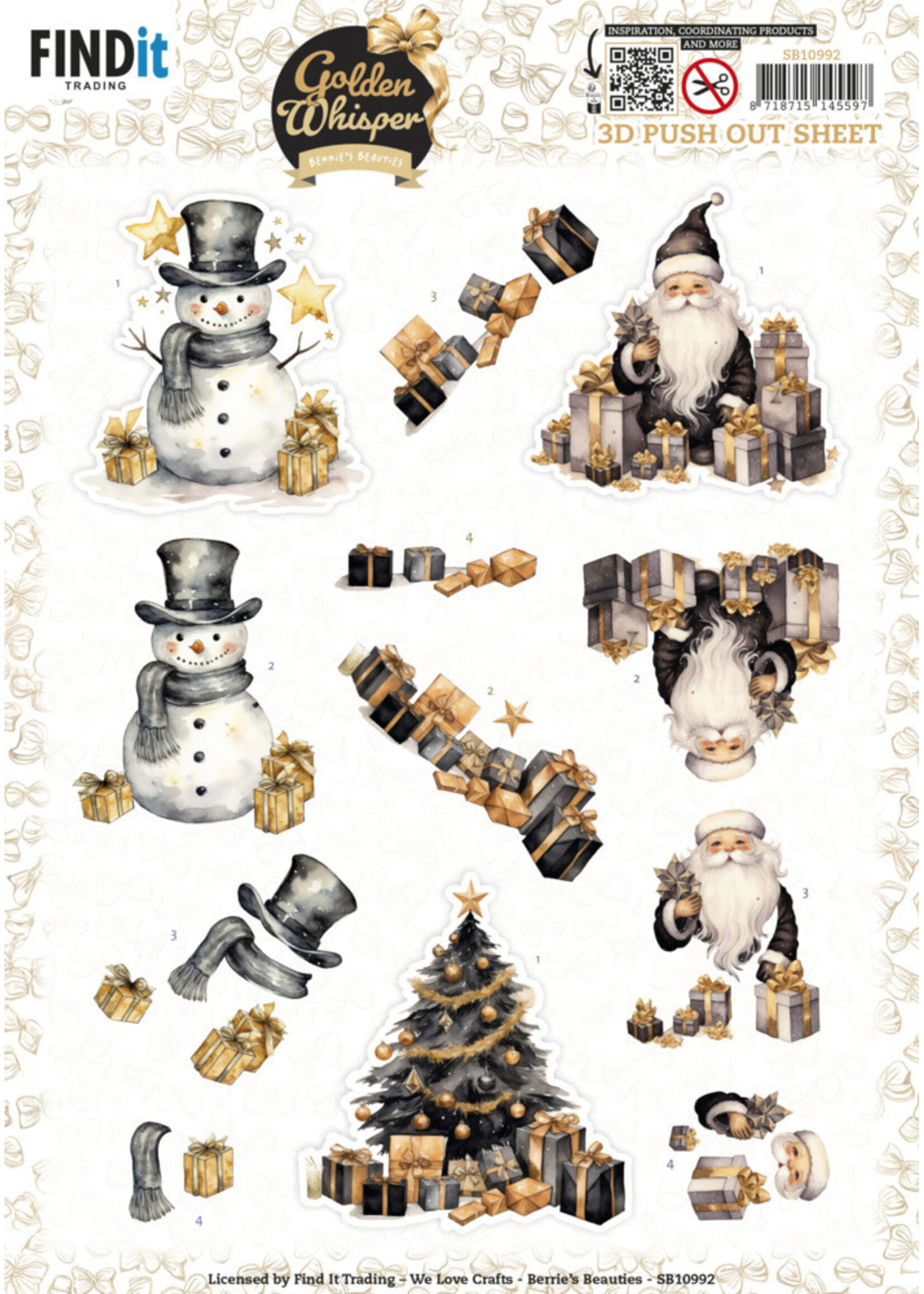 Berries Beauties 3D Push Out Sheet, Golden Whisper - Santa