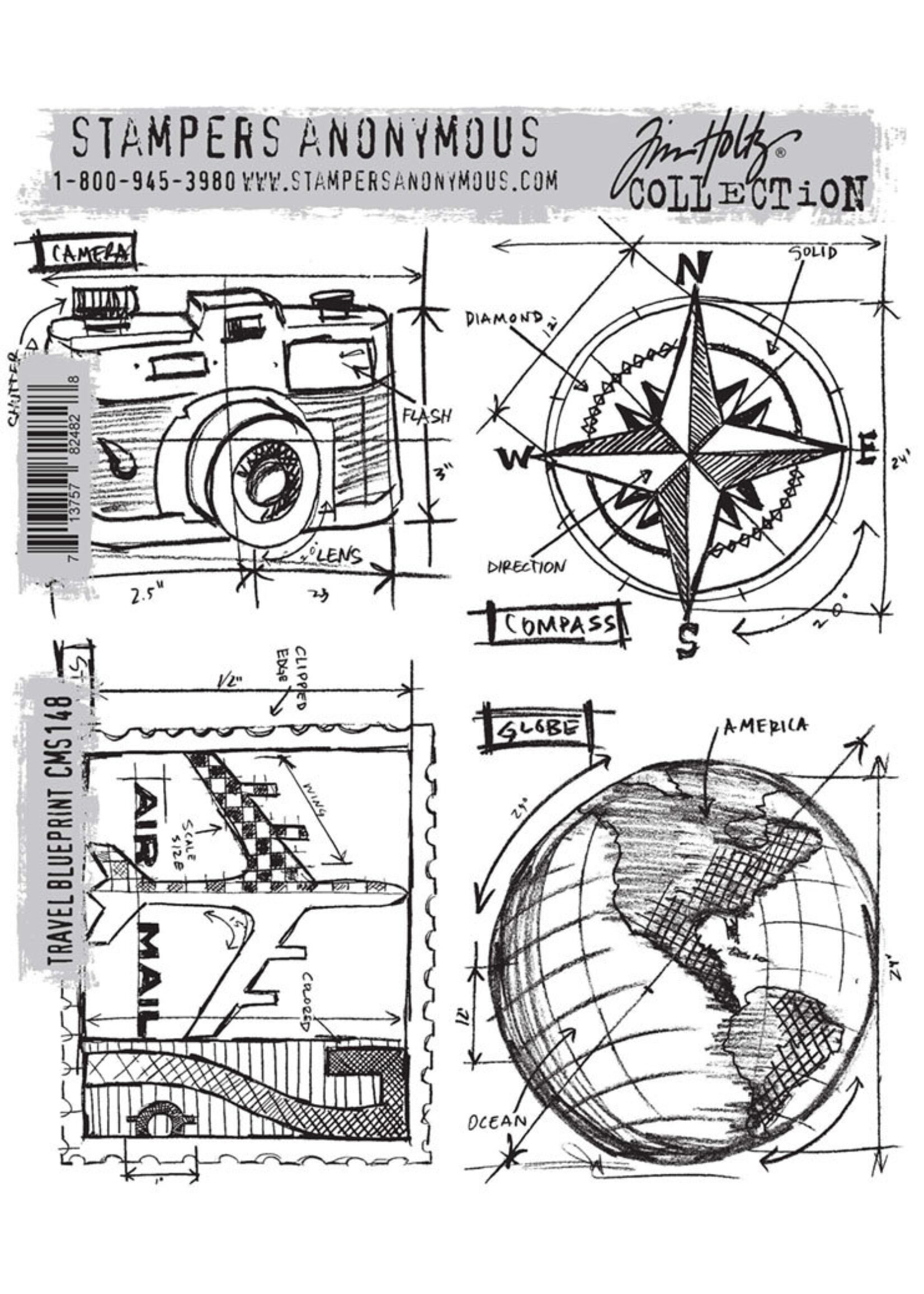 Stampers Anonymous Tim Holtz Cling Stamp, CMS148 Travel Blueprint