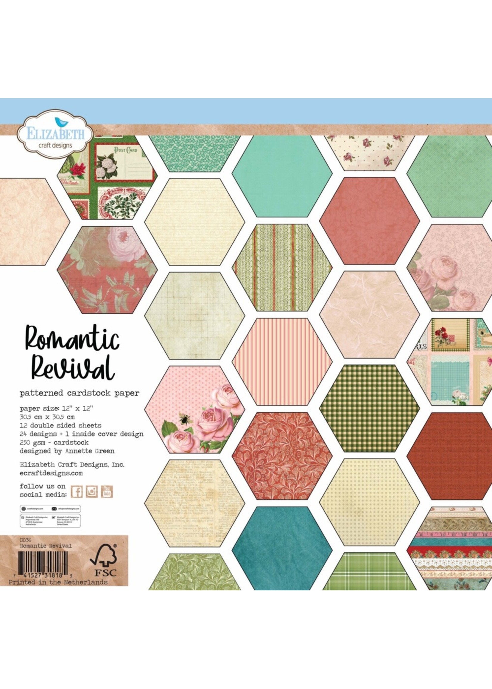 Elizabeth Craft Design ECD 12X12 Paper Pack, Romantic Revival