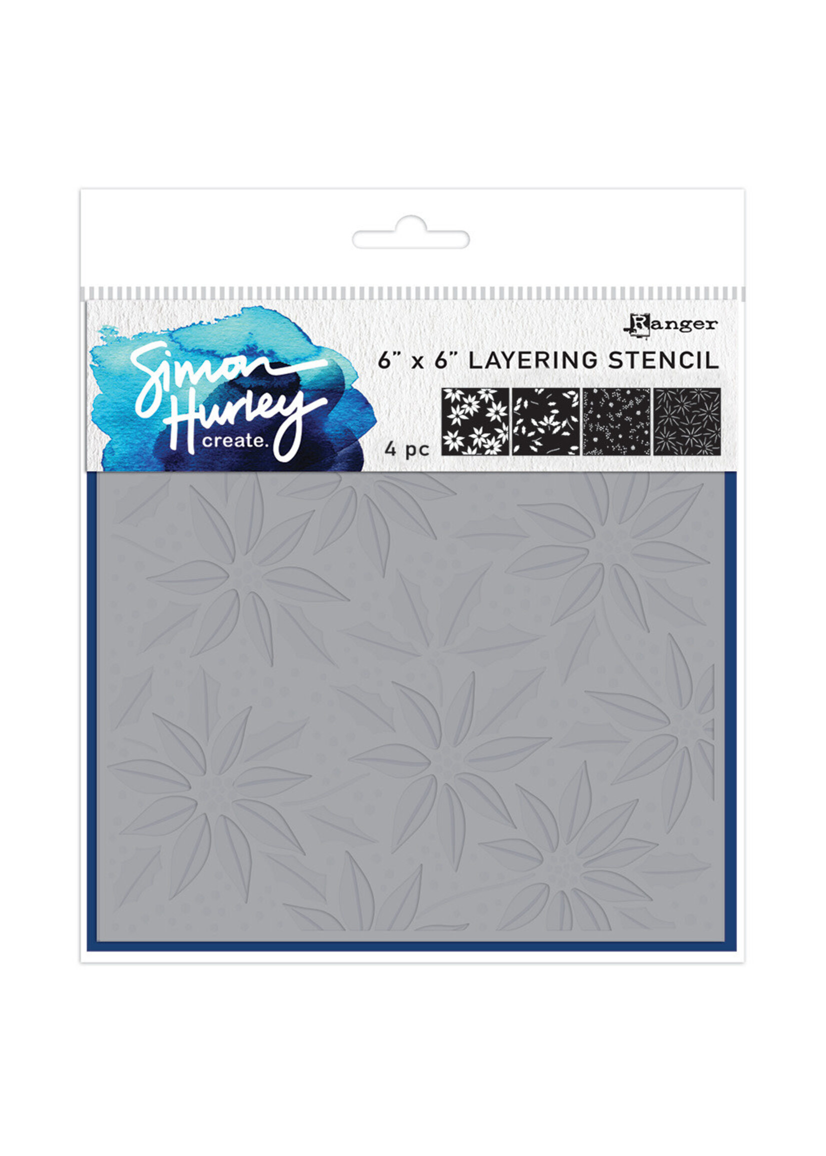 Ranger Simon Hurley Layering Stencils, Festive Poinsettias (4pc)