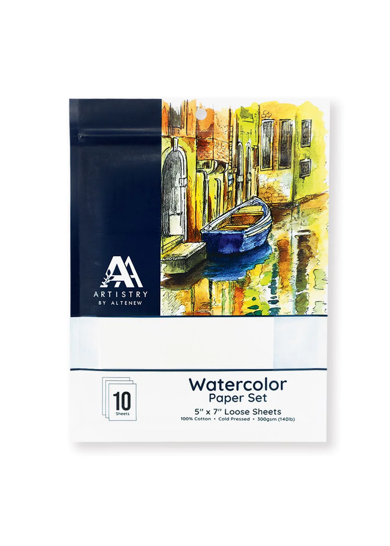 Altewnew Watercolor Paper Set, 5"x7" Loose Sheets Cold Pressed 140 Lb. (10)