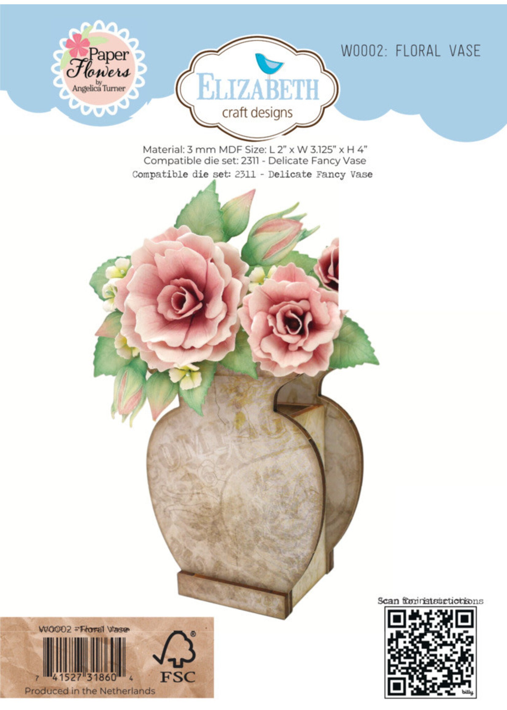 Elizabeth Craft Design ECD 3mm MDF, Floral Vase