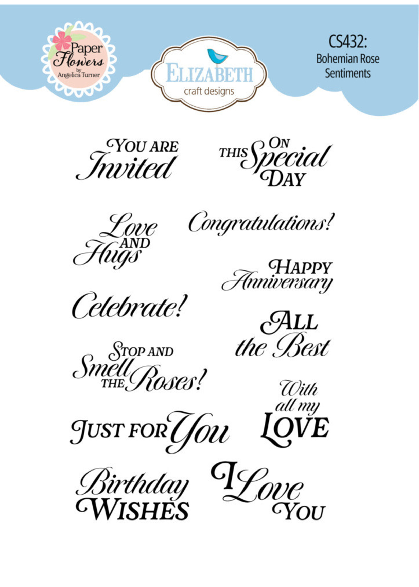 Elizabeth Craft Design ECD Stamp, Bohemian Rose Sentiments