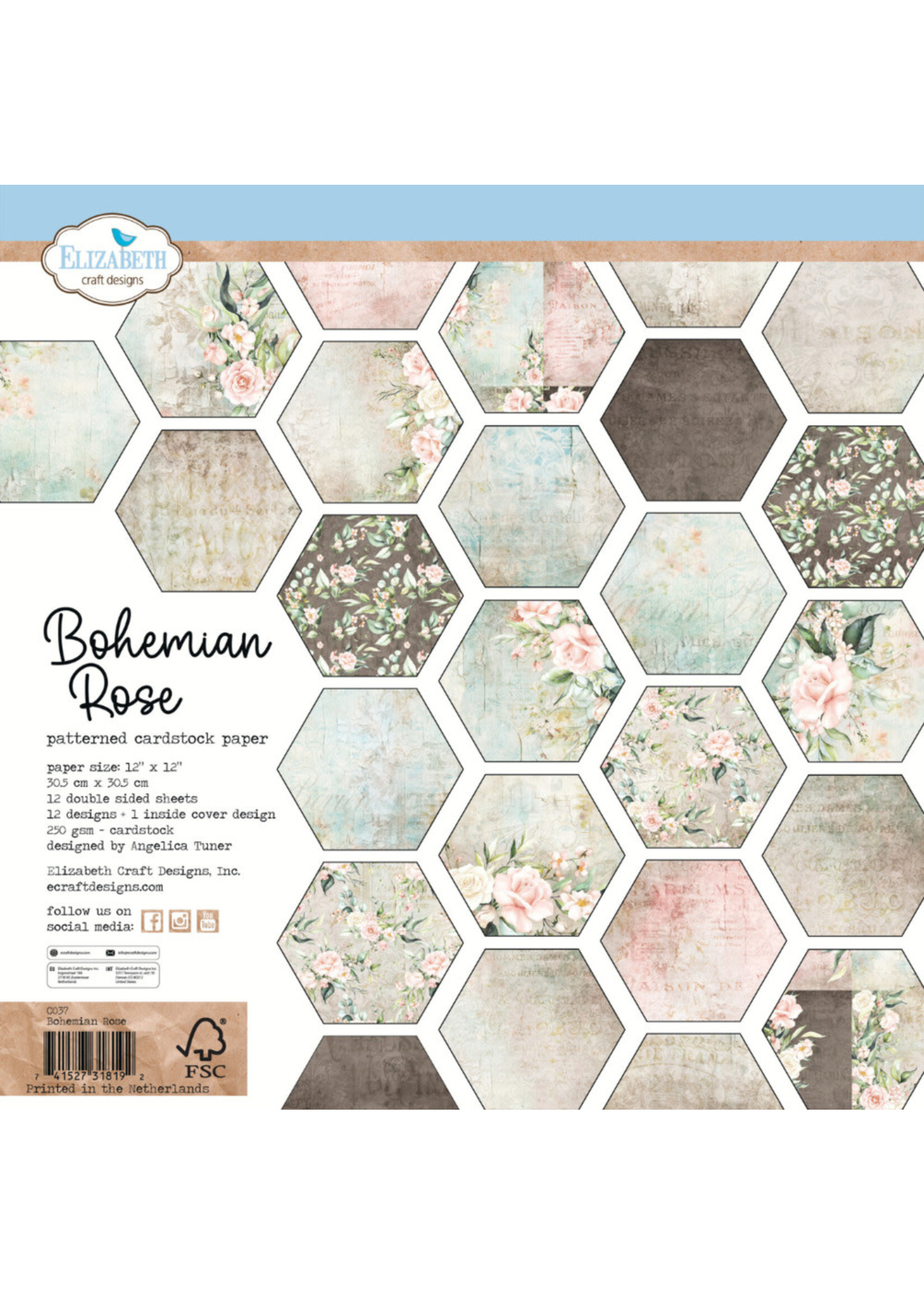 Elizabeth Craft Design ECD 12x12 Paper Pack, Bohemian Rose