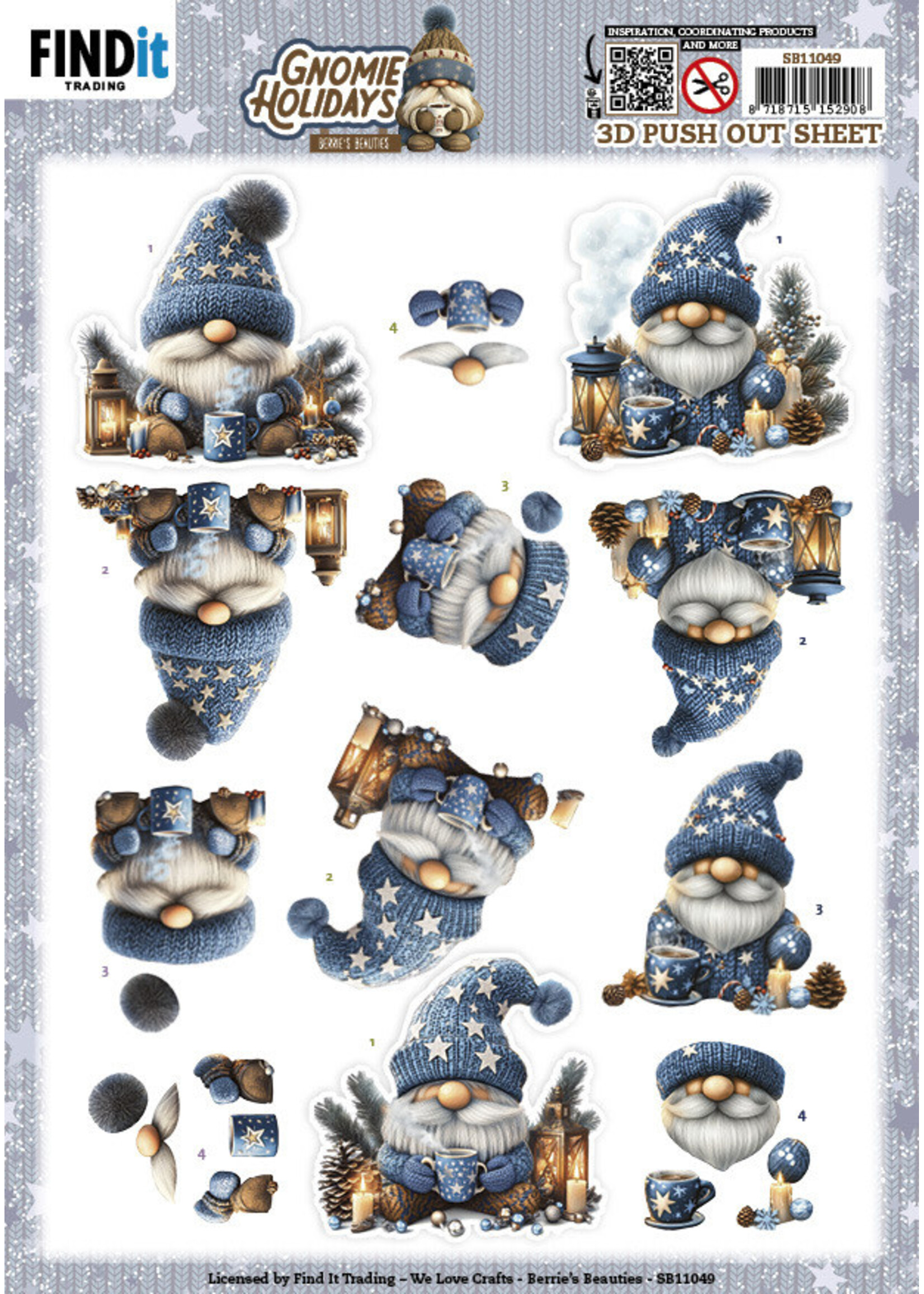 Berries Beauties 3D Push Out Sheet, Gnomie Holidays - Blue