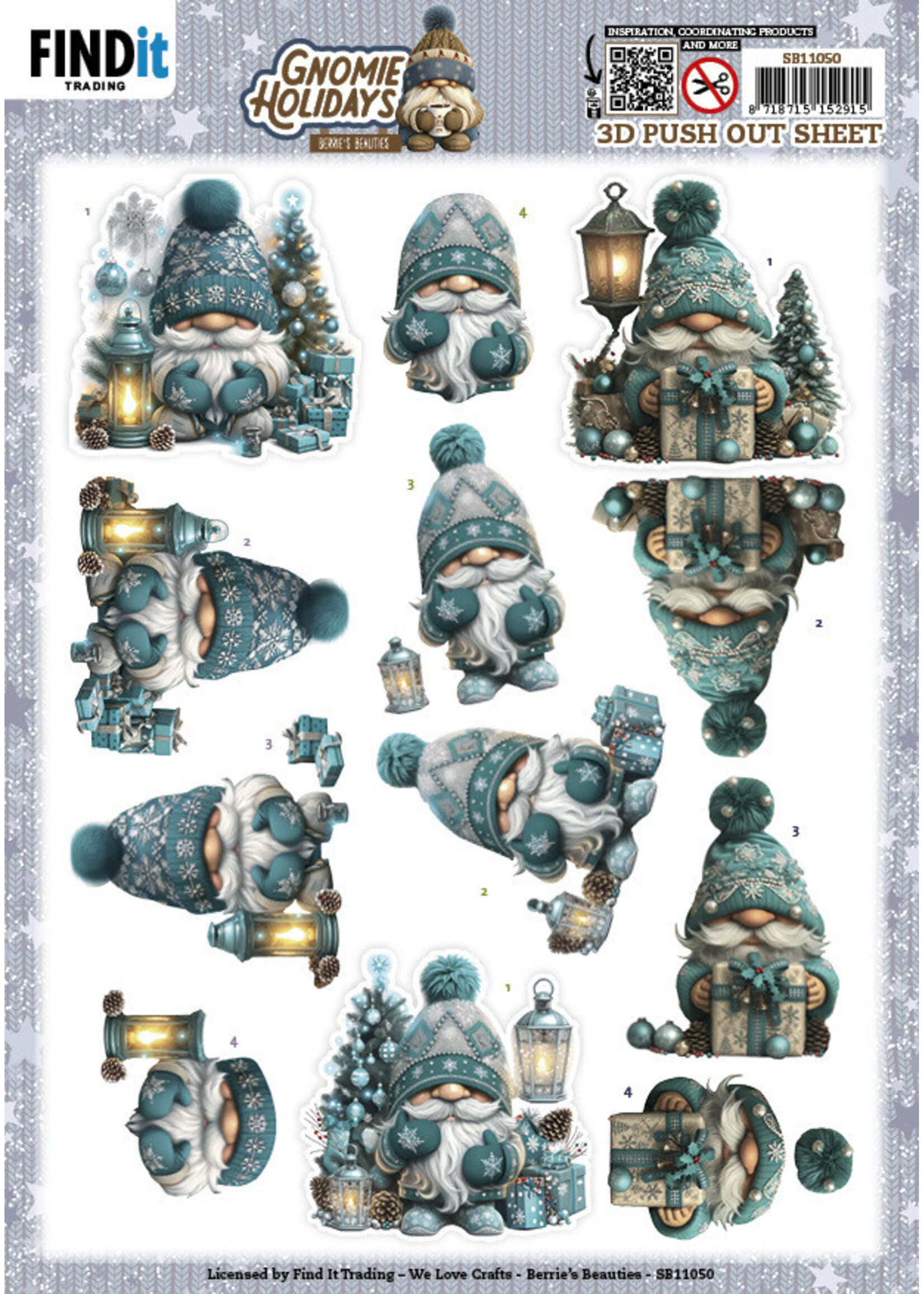 Berries Beauties 3D Push Out Sheet, Gnomie Holidays - Emerald