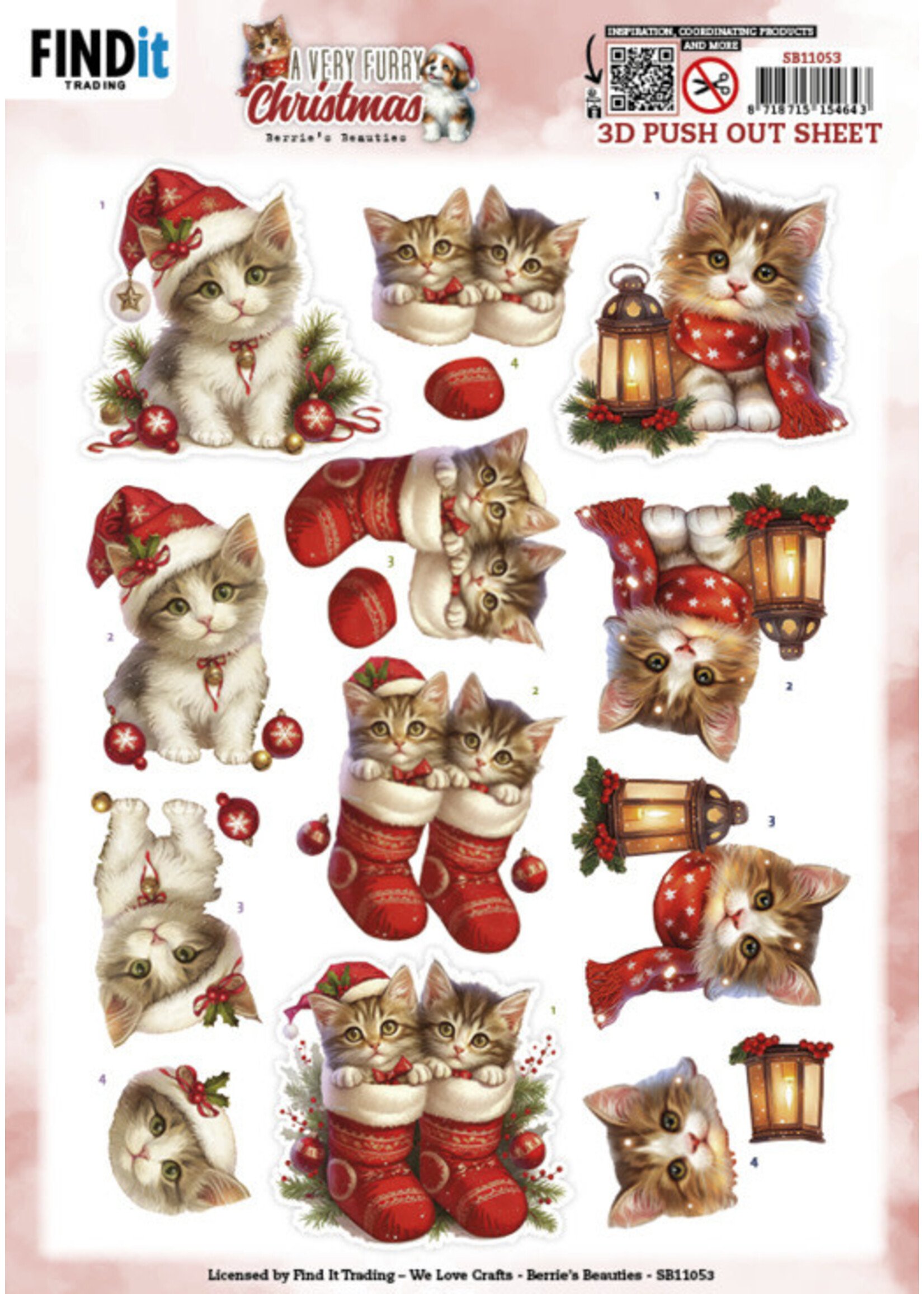 Berries Beauties 3D Push Out Sheet, A Very Furry Christmas - Kitten