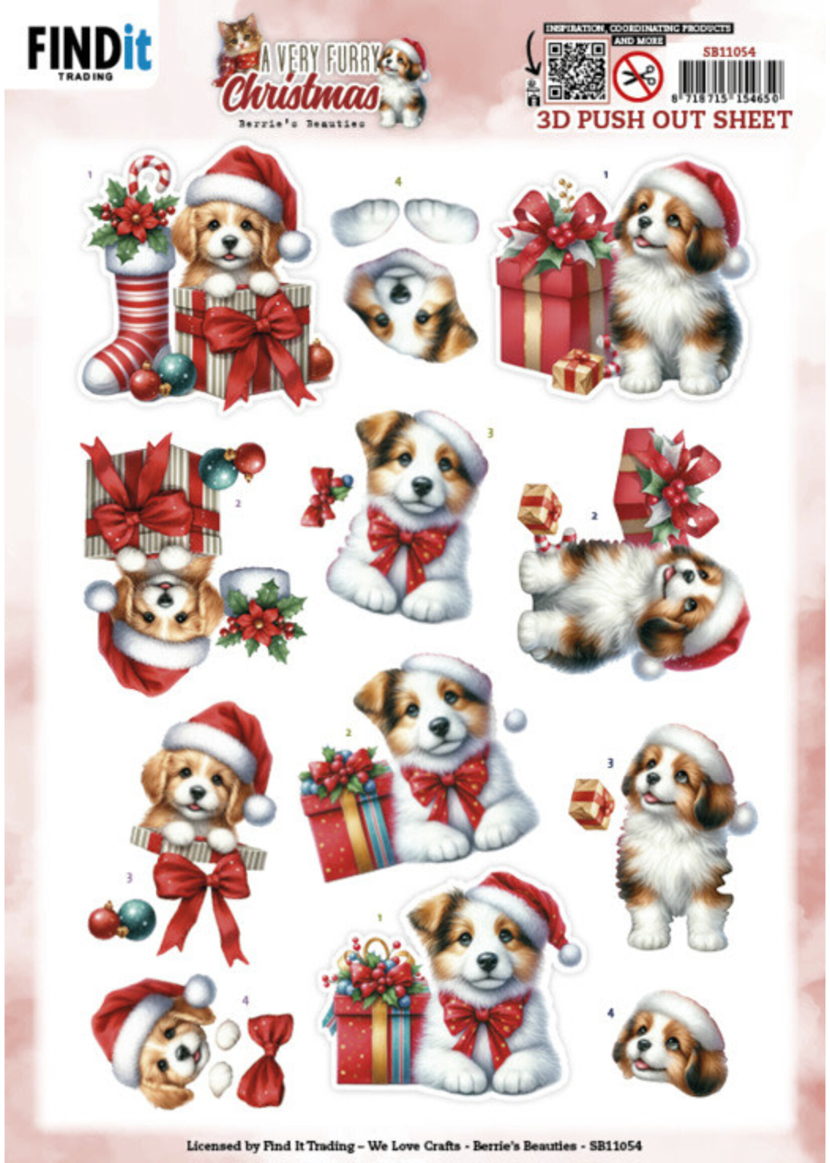 Berries Beauties 3D Push Out Sheet, A Very Furry Christmas - Puppy