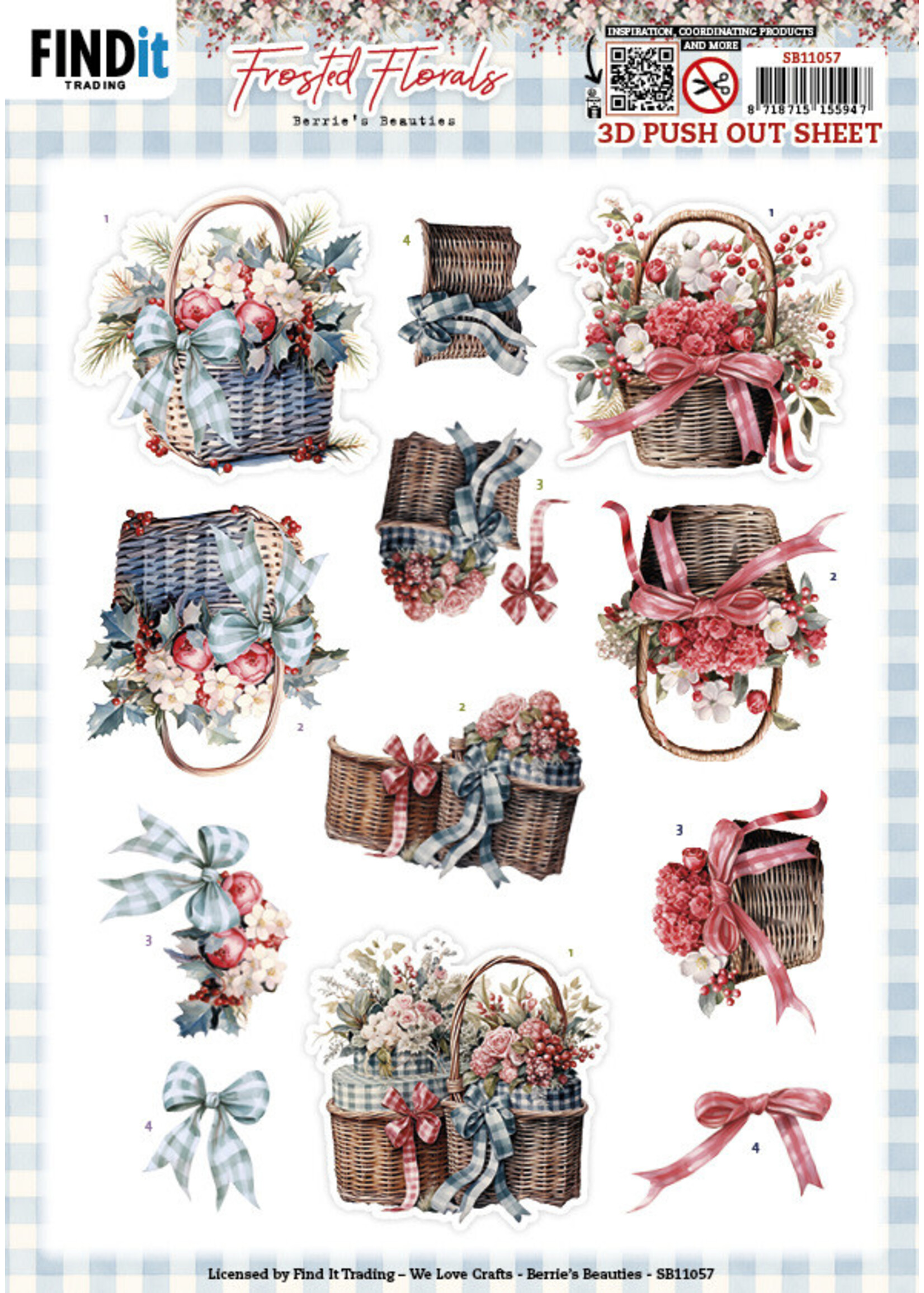 Berries Beauties 3D Push Out Sheet, Frosted Florals - Basket