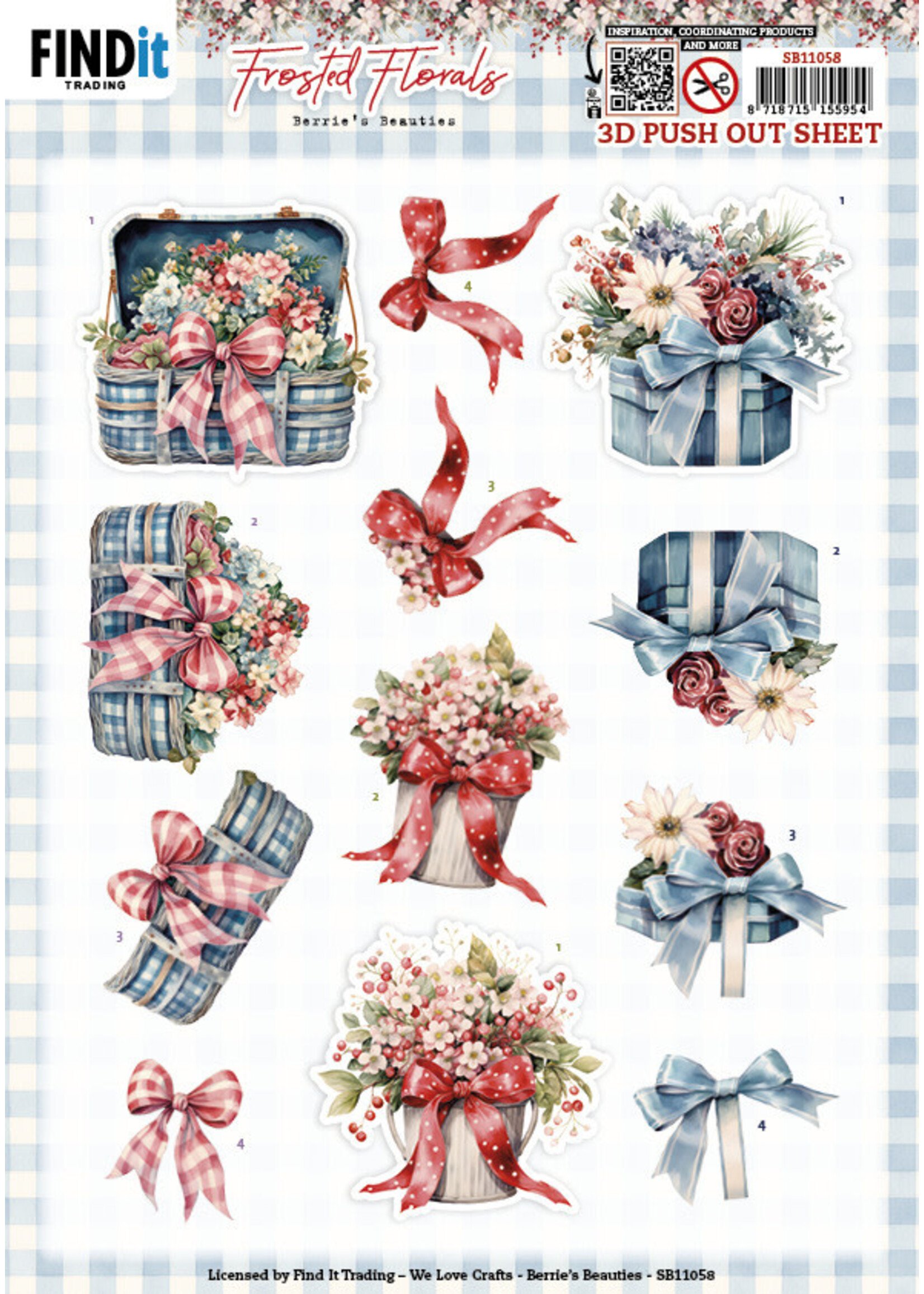 Berries Beauties 3D Push Out Sheet, Frosted Florals - Bow