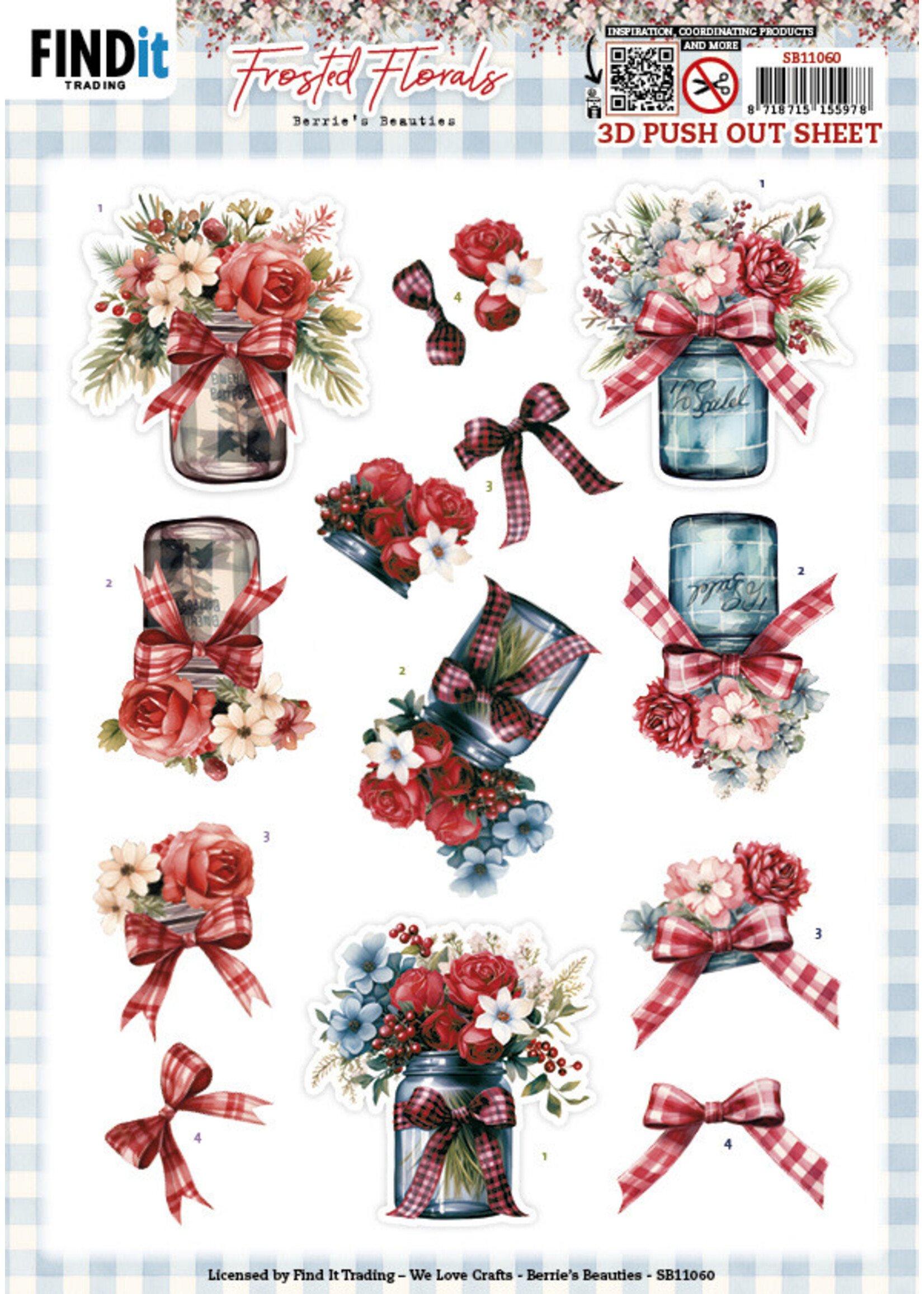 Berries Beauties 3D Push Out Sheet, Frosted Florals - Vase
