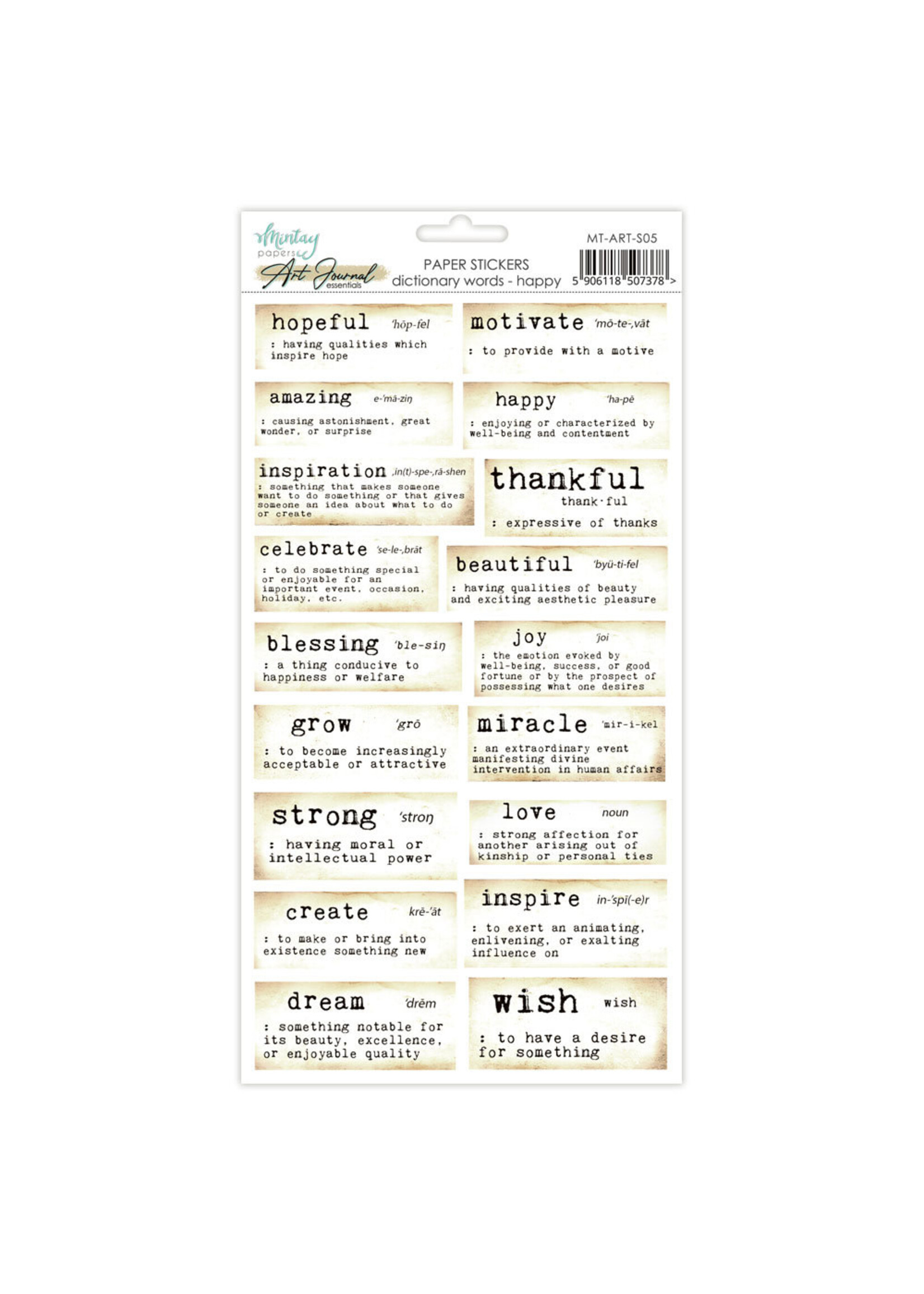 Mintay 6x12 Art Journal Stickers, Dictionary Words - happy