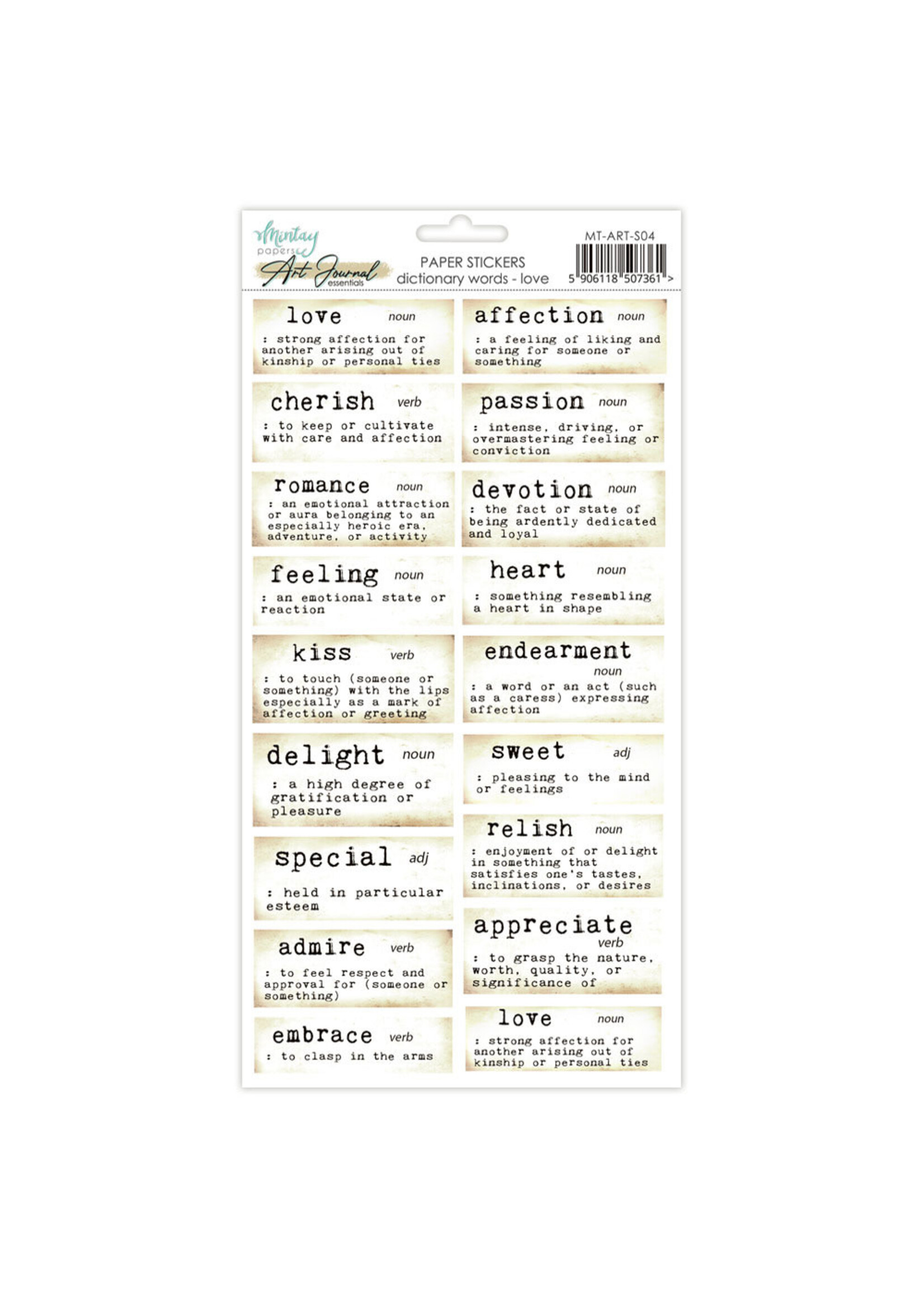 Mintay 6x12 Art Journal Stickers, Dictionary Words - love
