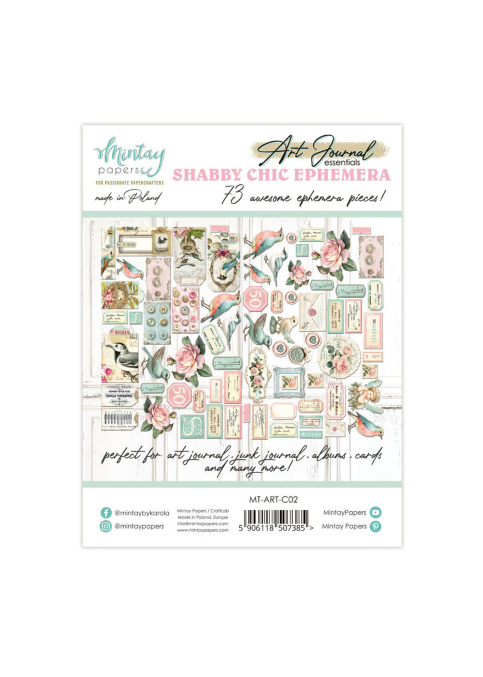 Mintay Art Journal Ephemera Pack, Shabby Chic (73 pc)